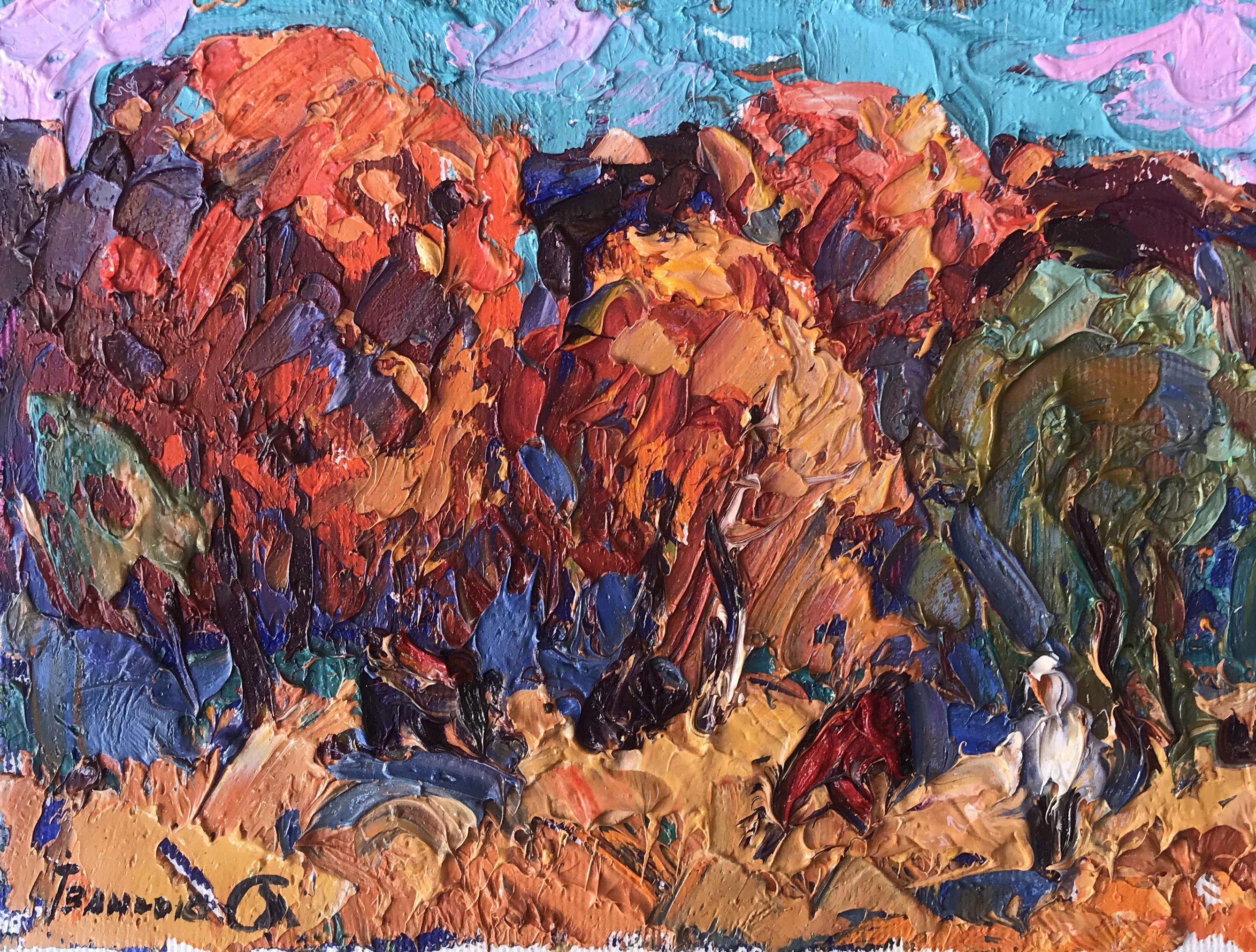 Ölgemälde „Der Herbst ist purpurrot“, Oleksiy Ivanyuk, 15 x 20 cm
