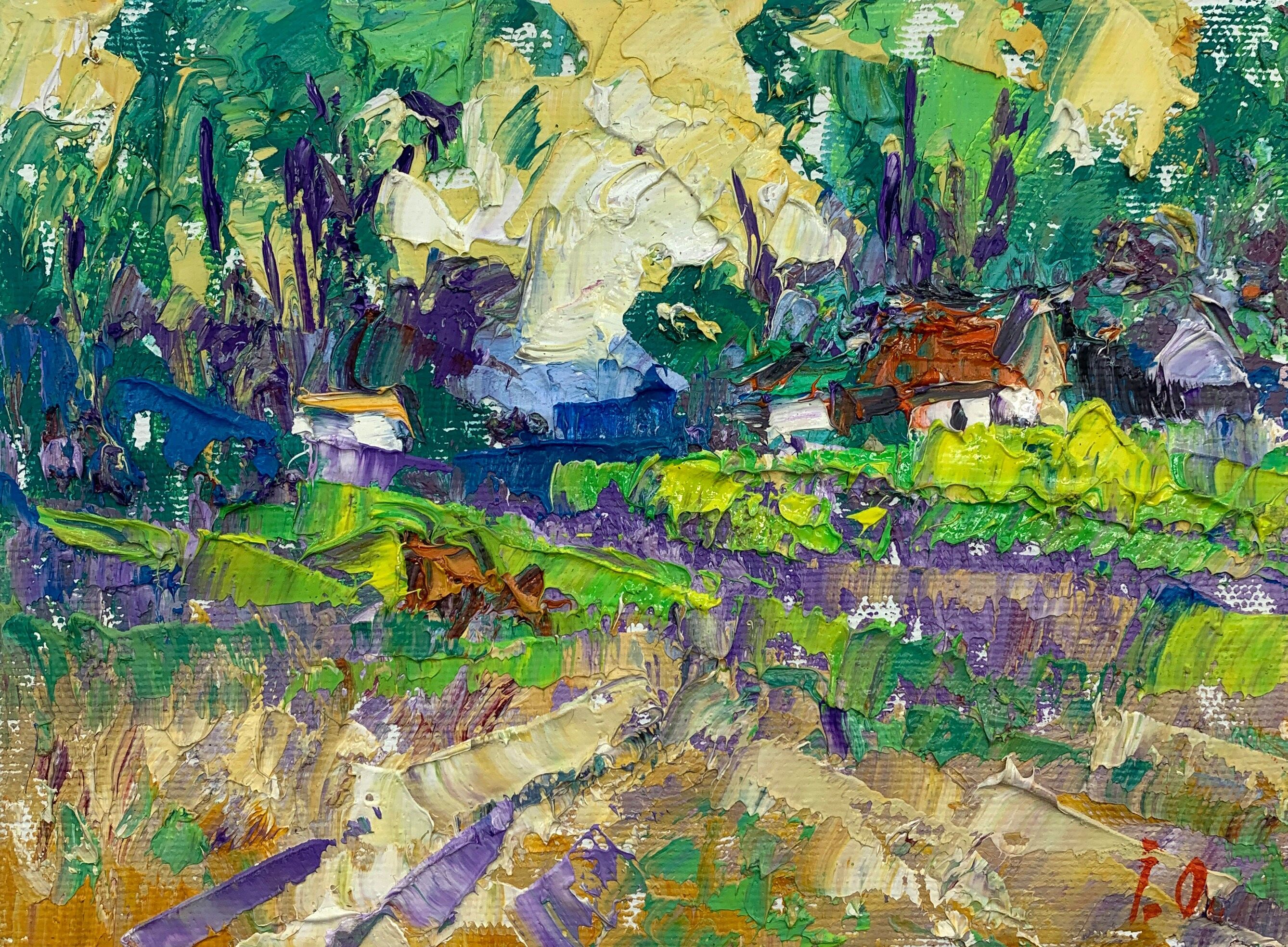 Dipinto ad olio Confine del villaggio Oleksiy Ivanyuk 15x20cm