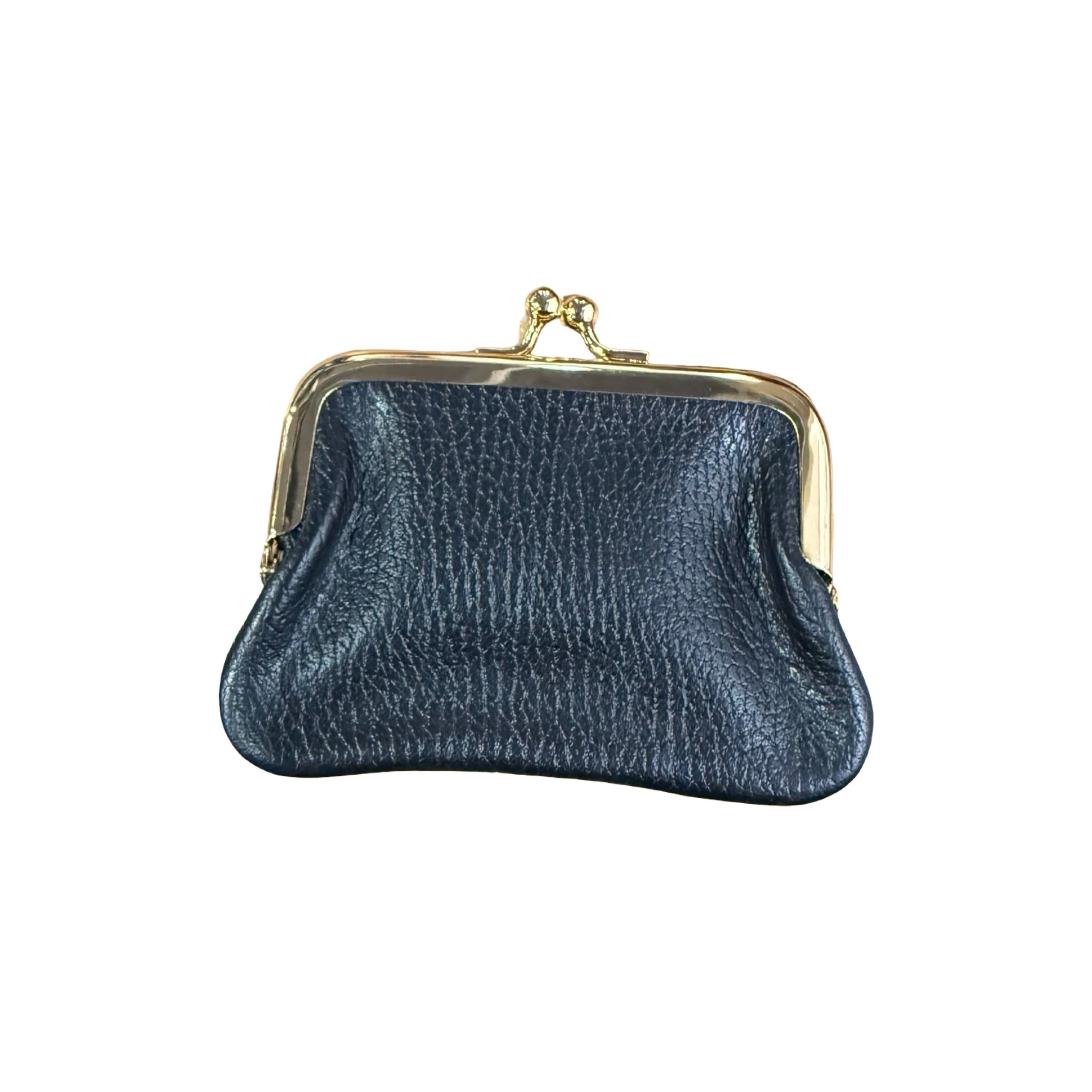 Cartera pequeña de cuero, tarjetero, piel con semillas