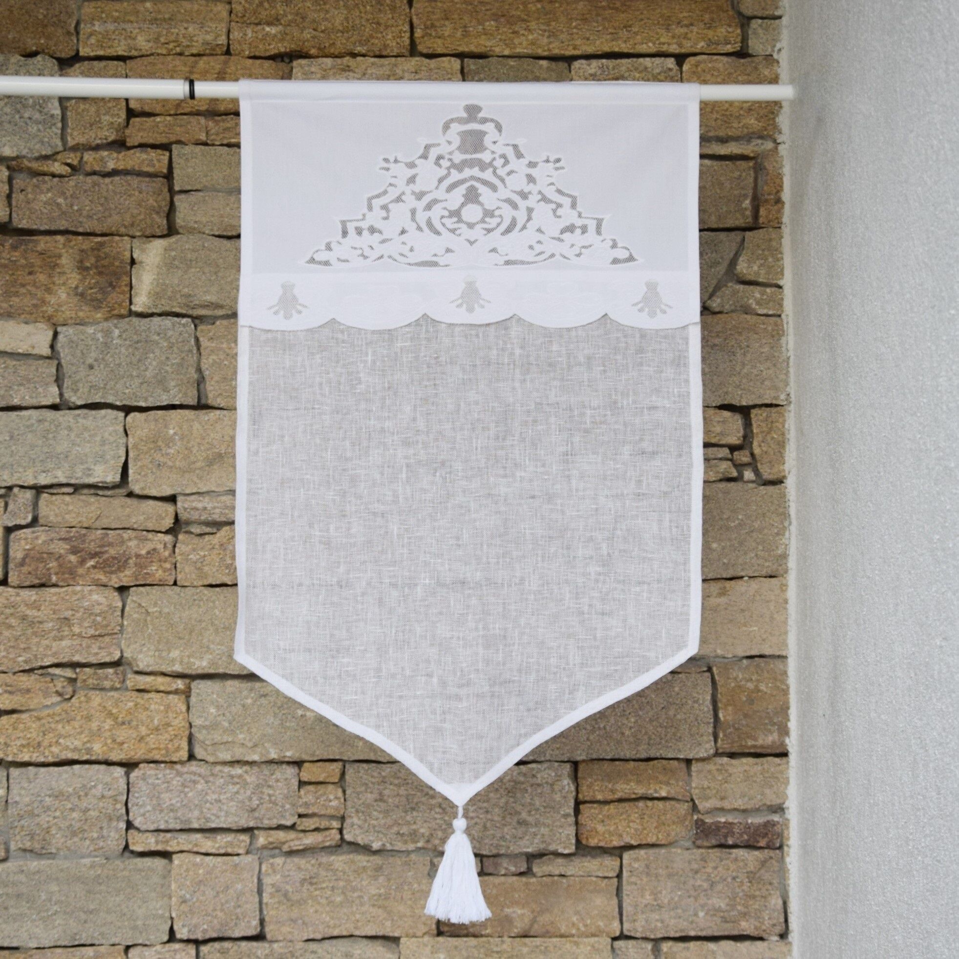 Brise bise Sormiou in lino bianco e pizzo 45X120 CM