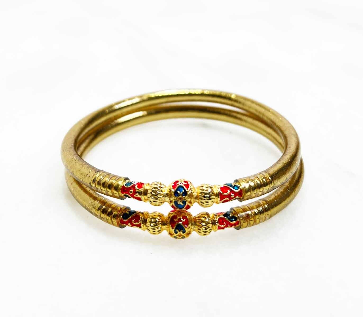 Pulsera budista auténtica con el mantra Sukhothai azul - Oro patinado