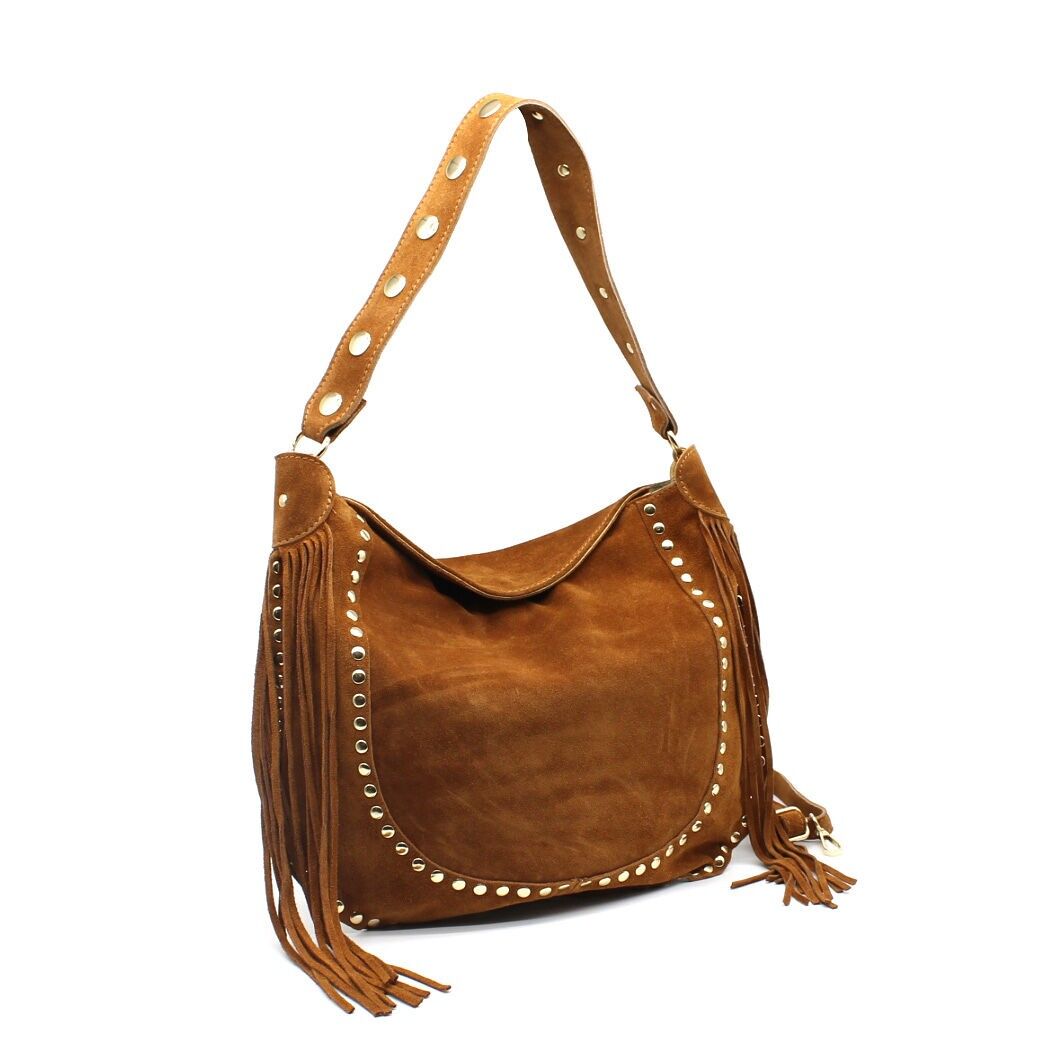 Bolso de piel de ante suave con flecos