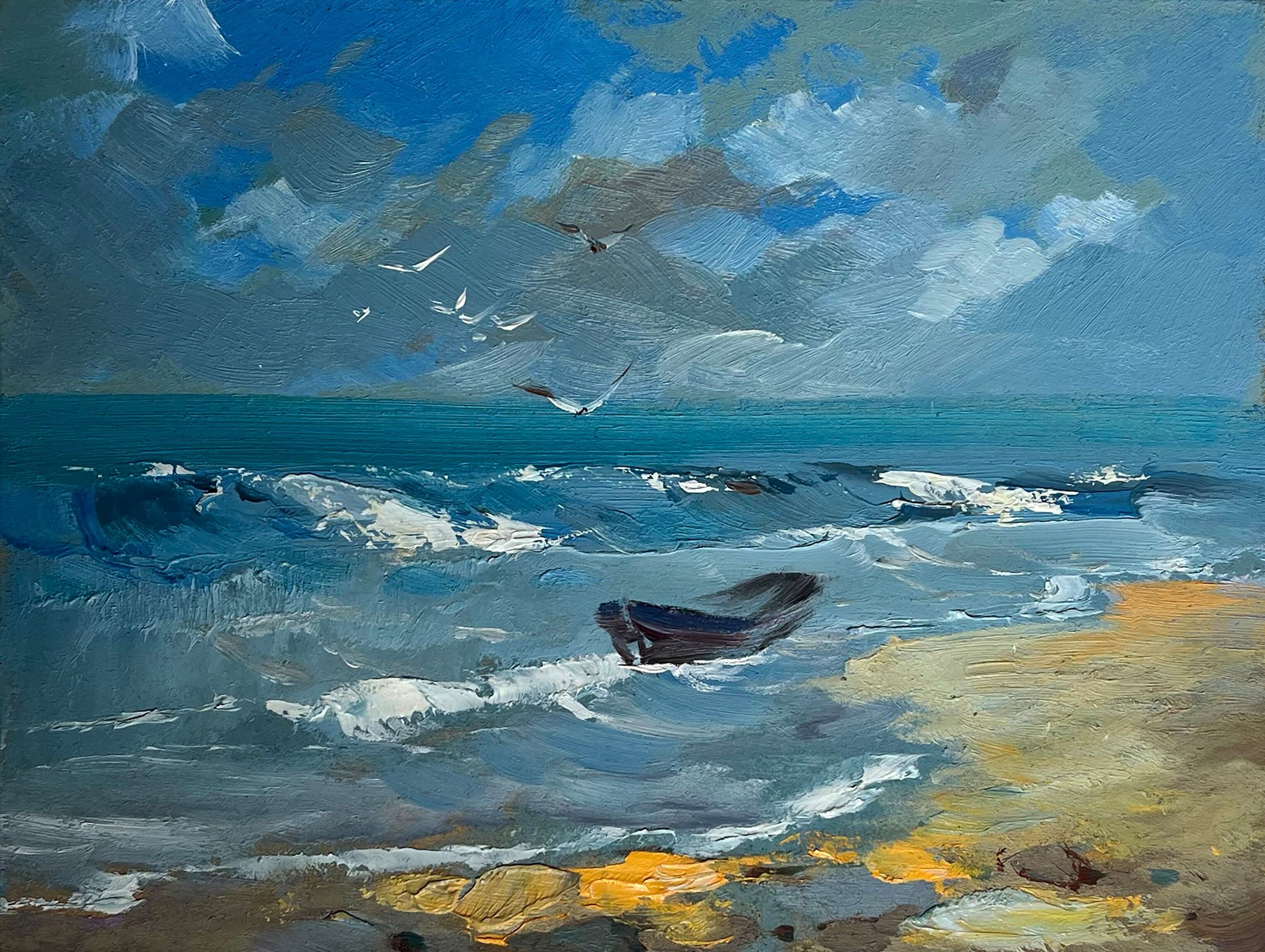 Dipinto a olio Gabbiani in riva al mare Yuriy Suprunchuk 15x20cm