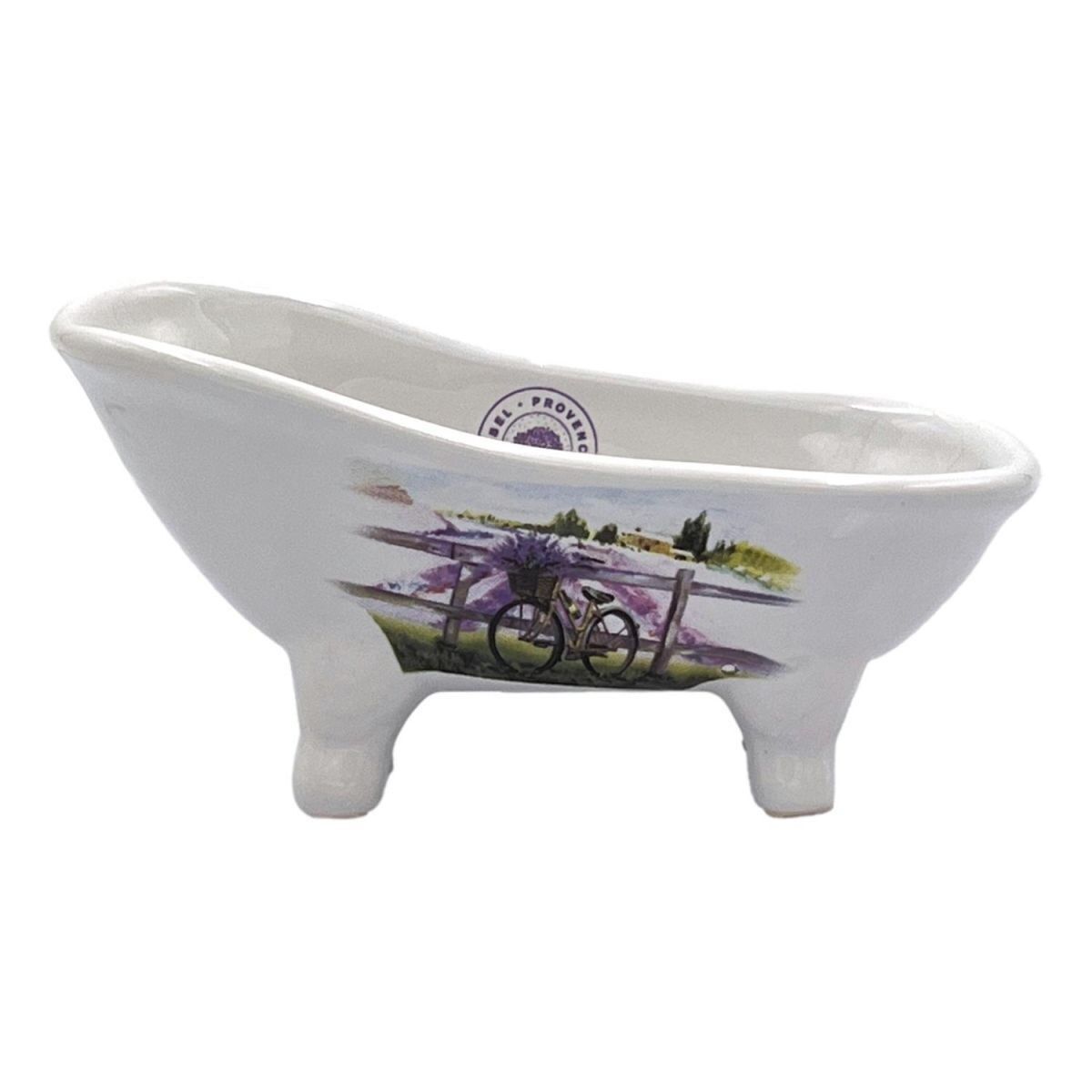 Vasca da bagno, campi di lavanda e bicicletta