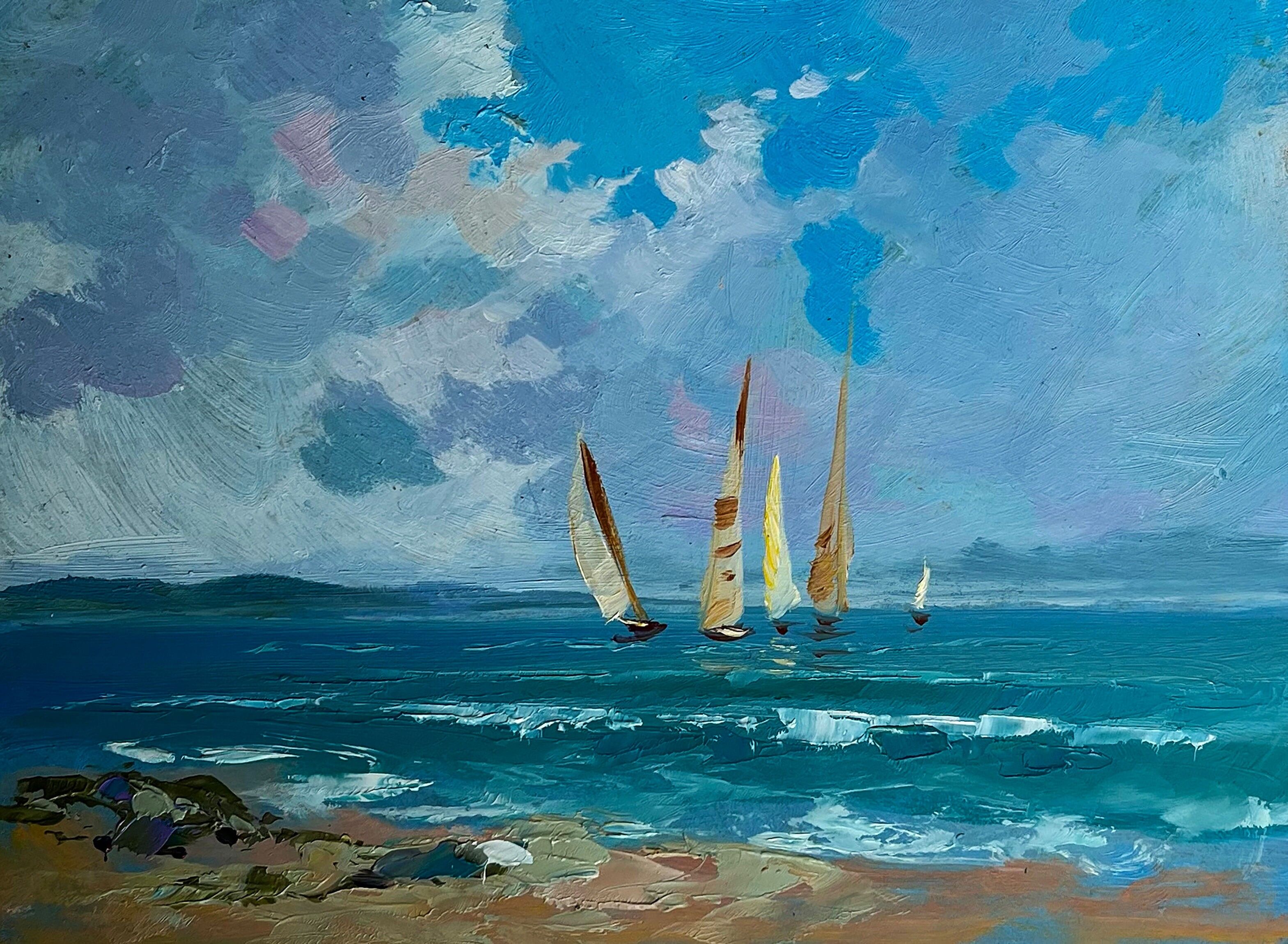 Dipinto ad olio Barche a vela in mare Yuriy Suprunchuk 15x20cm