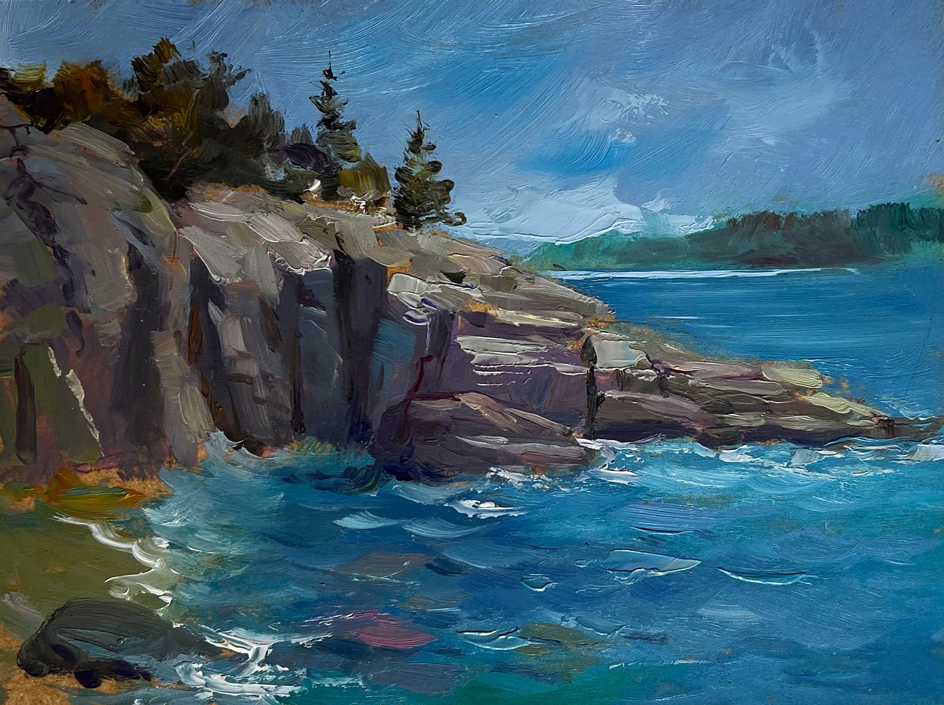 Peinture à l'huile « Journée nuageuse en mer » de Yuriy Suprunchuk, 15 x 20 cm