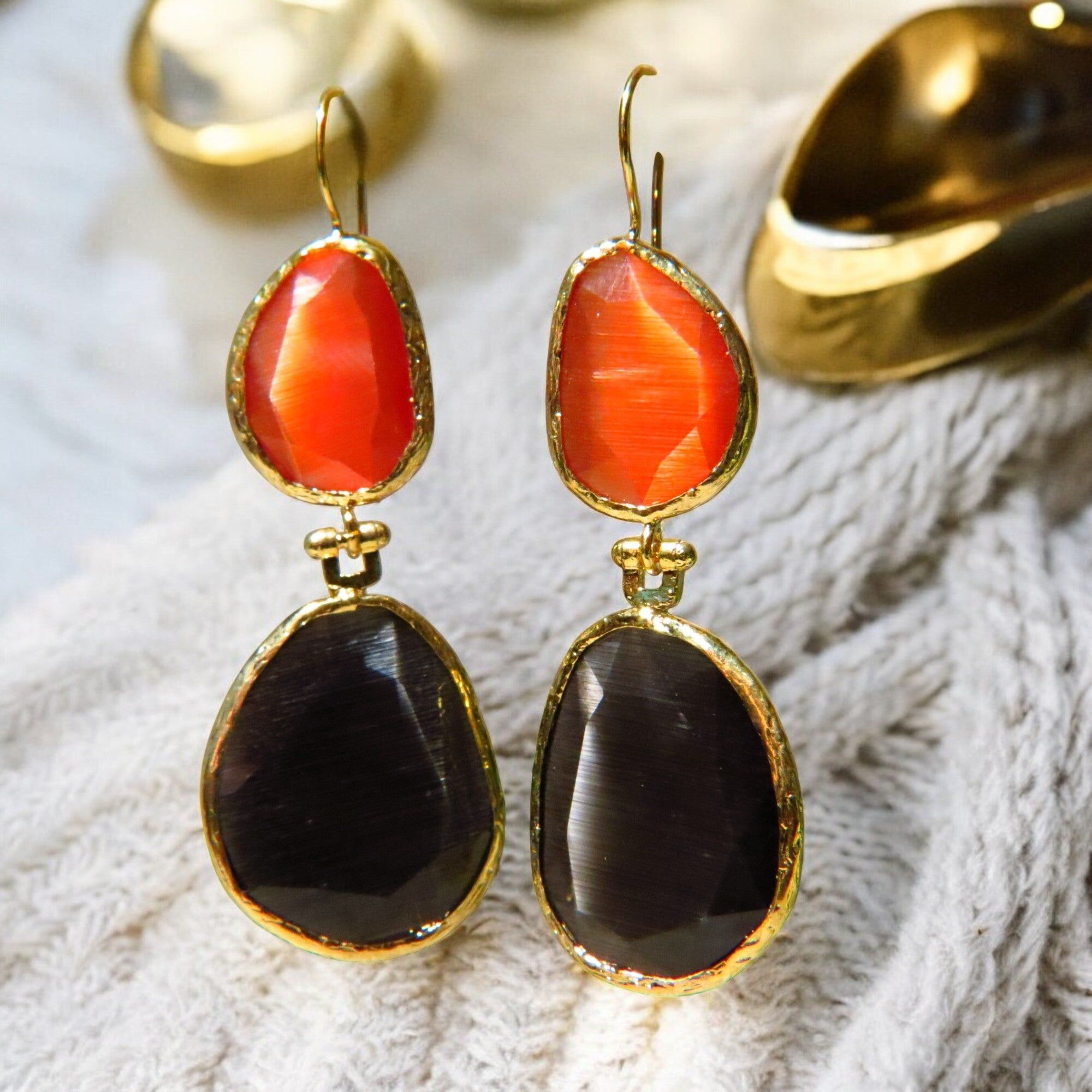 Gold plated earrings with fine Agate stone