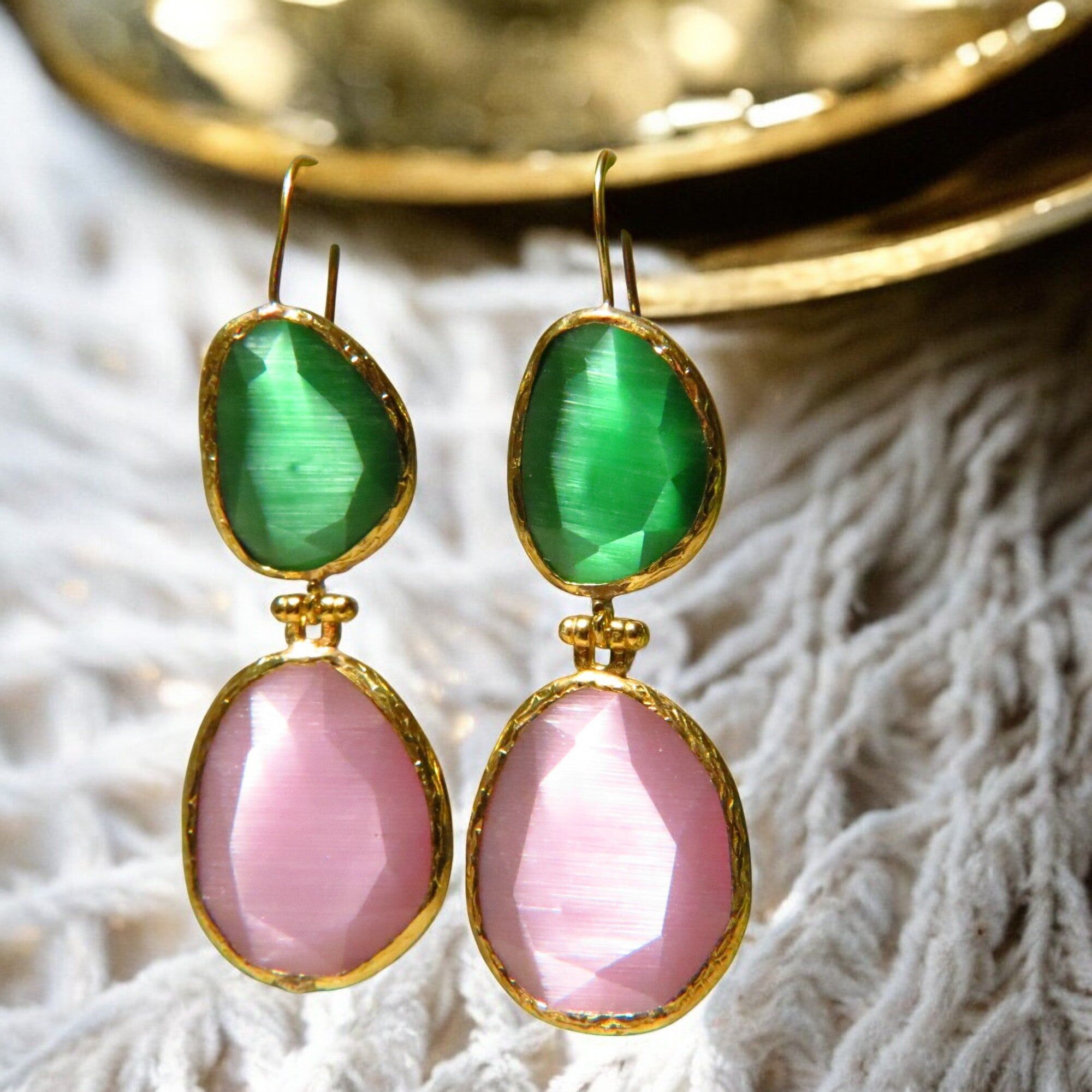 Gold plated earrings with fine Agate stone