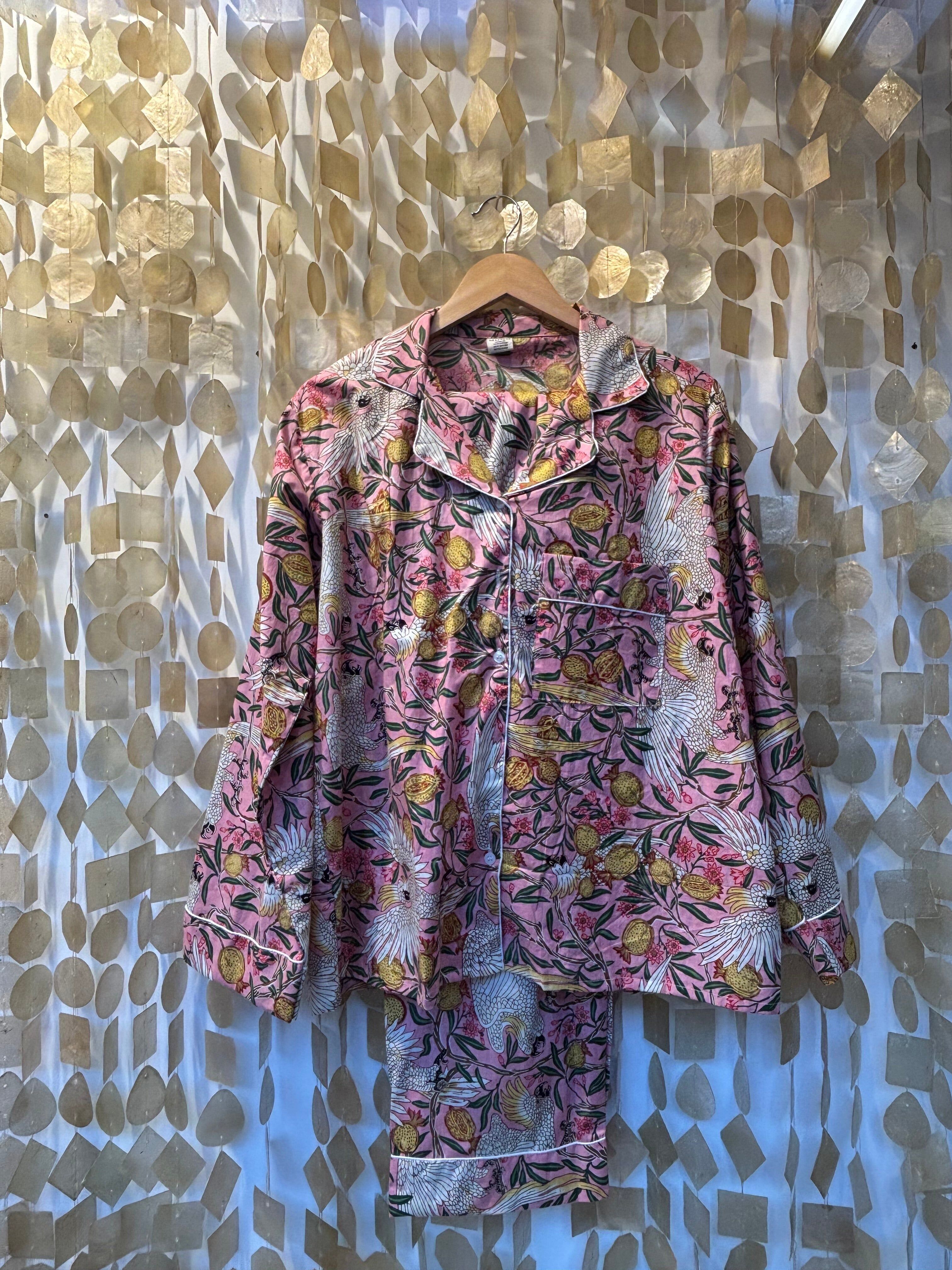 Pink Cranes Indian Cotton Pajama Set