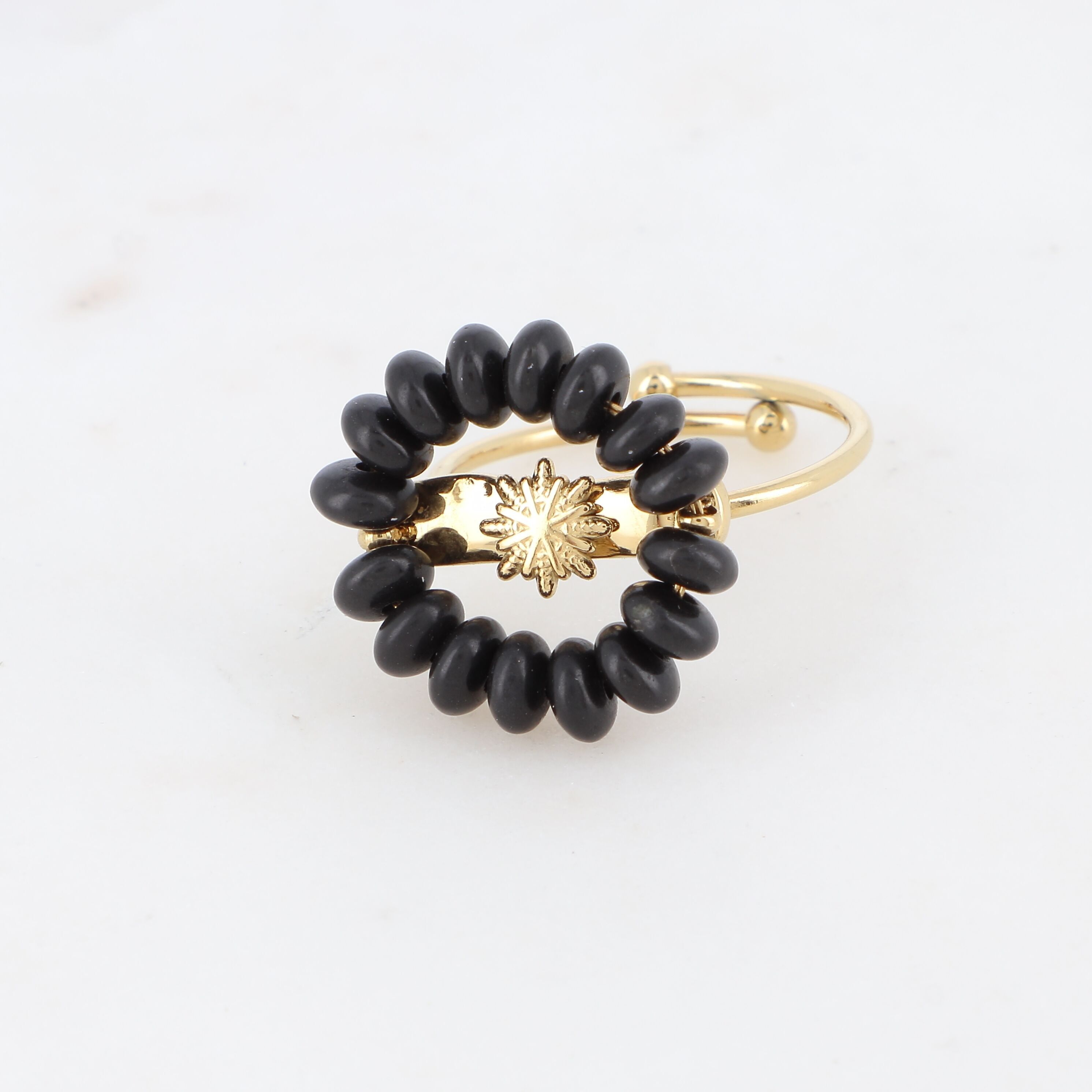 Ring with natural stone beads or soft pearls
