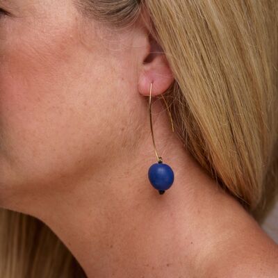 Minimal Drop Tagua Earrings - Cobalt Blue
