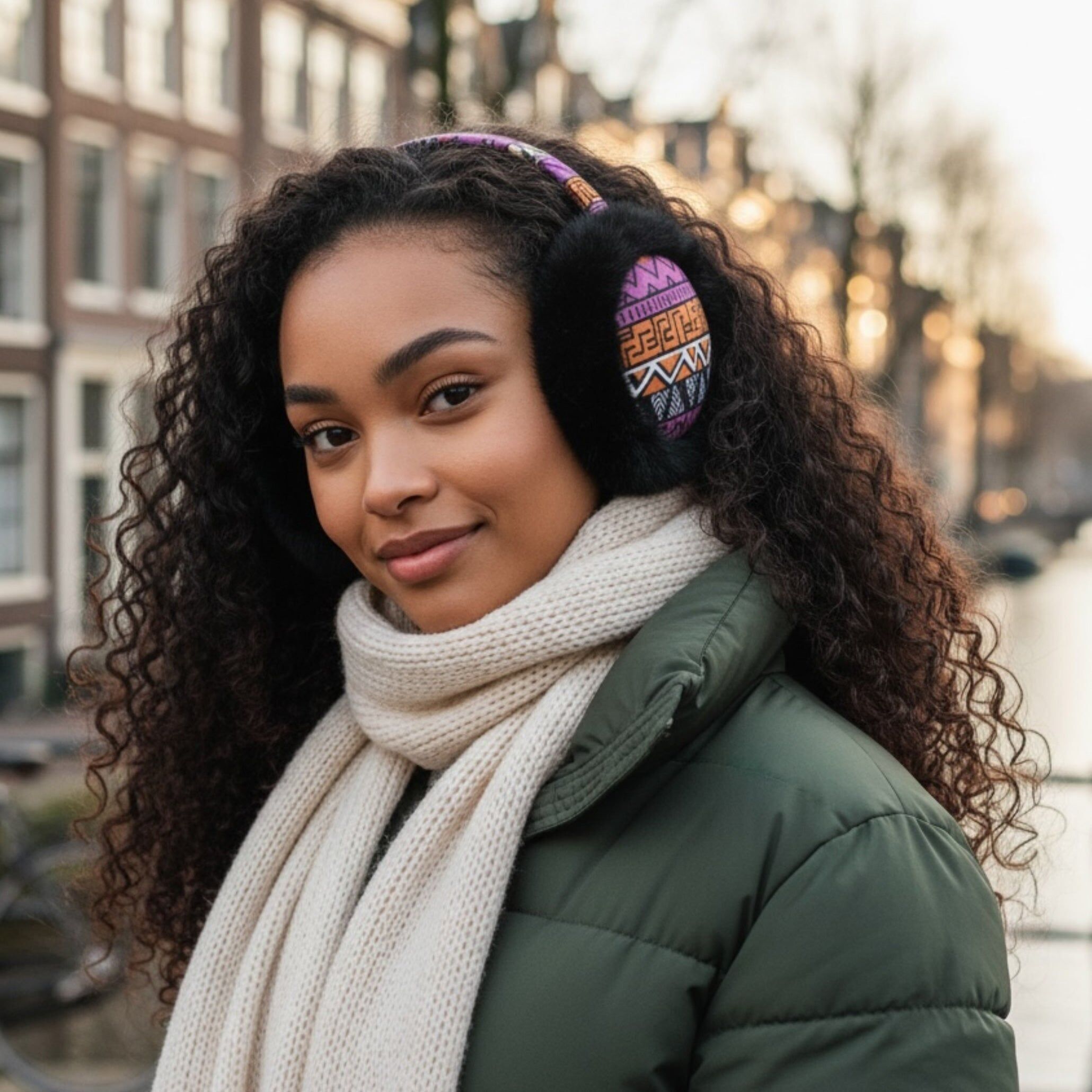 Cache-oreilles à imprimé africain - Cache-oreilles pliables pour l'hiver - Rose orange tribal