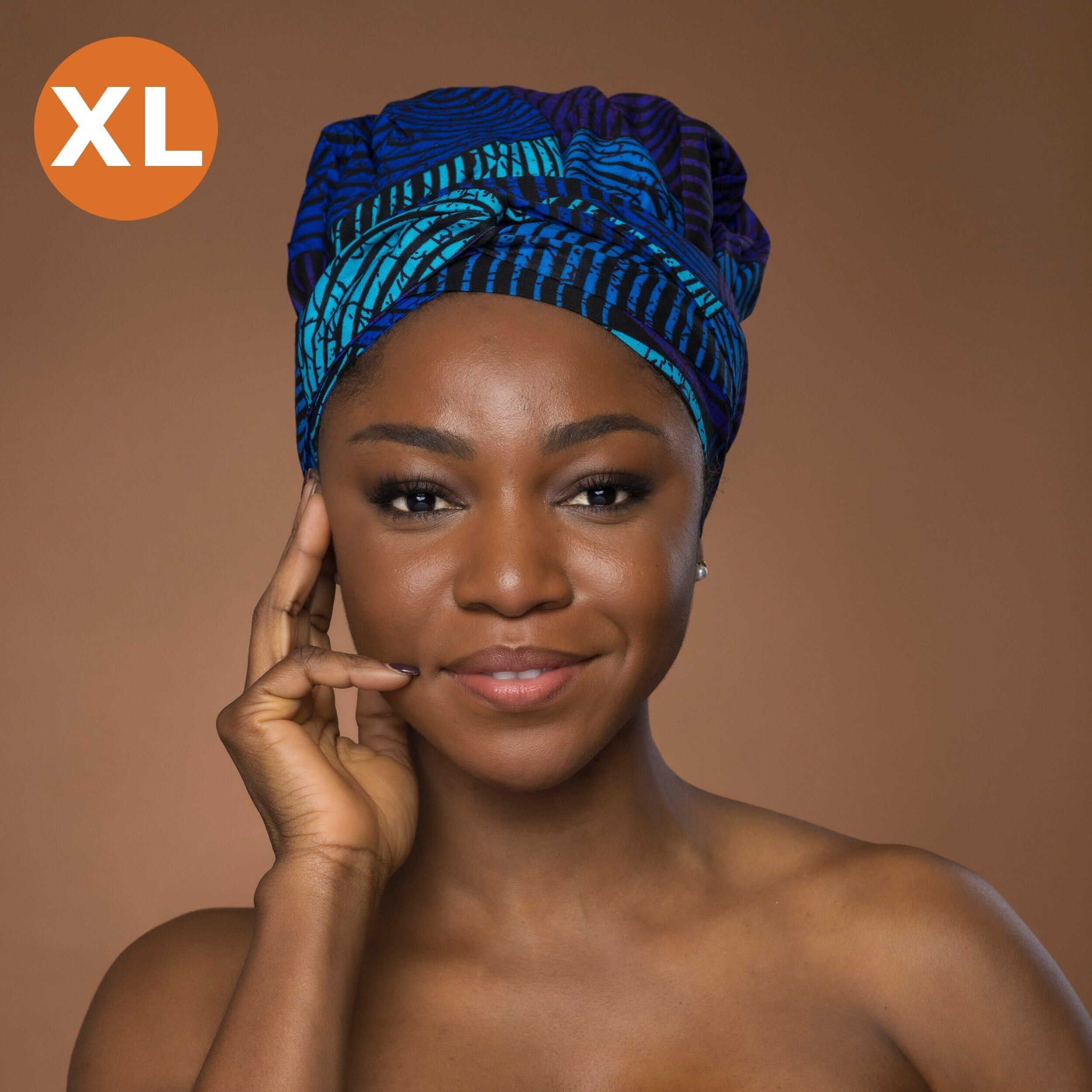 Bonnet XL facile à coiffer - Bonnet doublé en satin - Motif cercles concentriques bleu turquoise