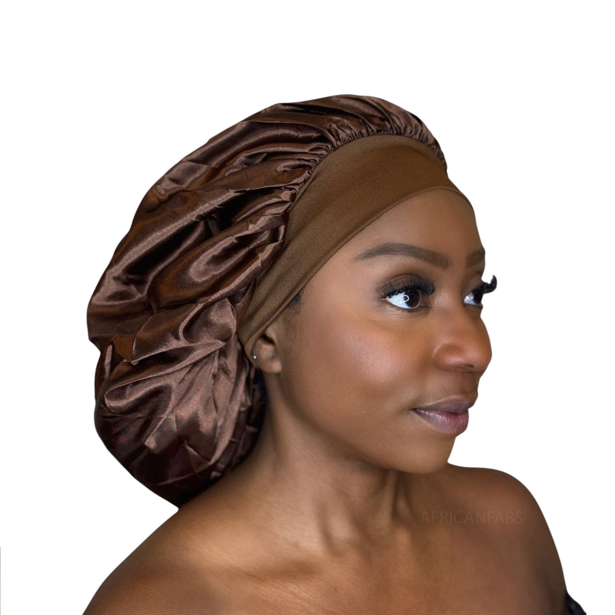 Bonnet en satin pour cheveux - Marron (Bonnet de nuit en satin)