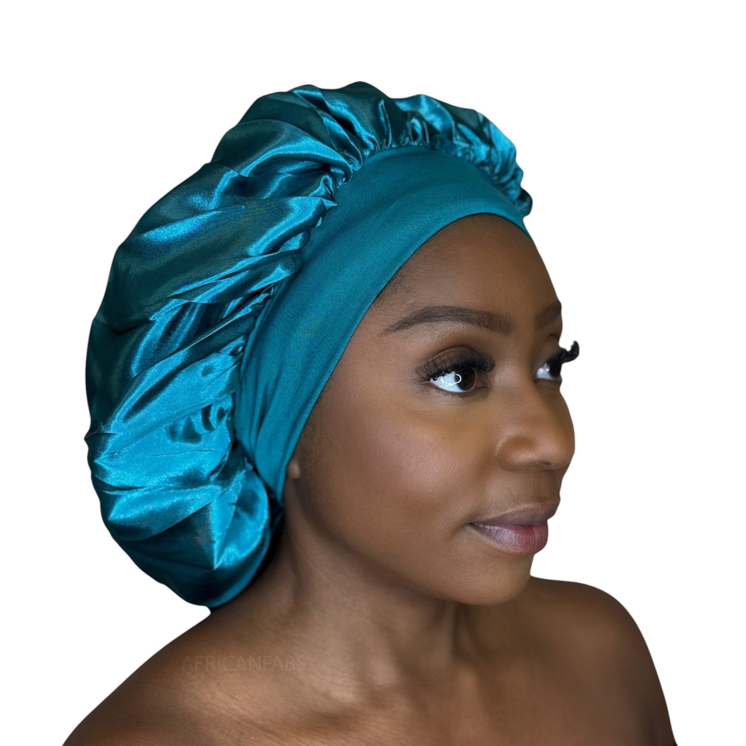 Bonnet en satin pour cheveux - Vert turquoise (Bonnet de nuit en satin)