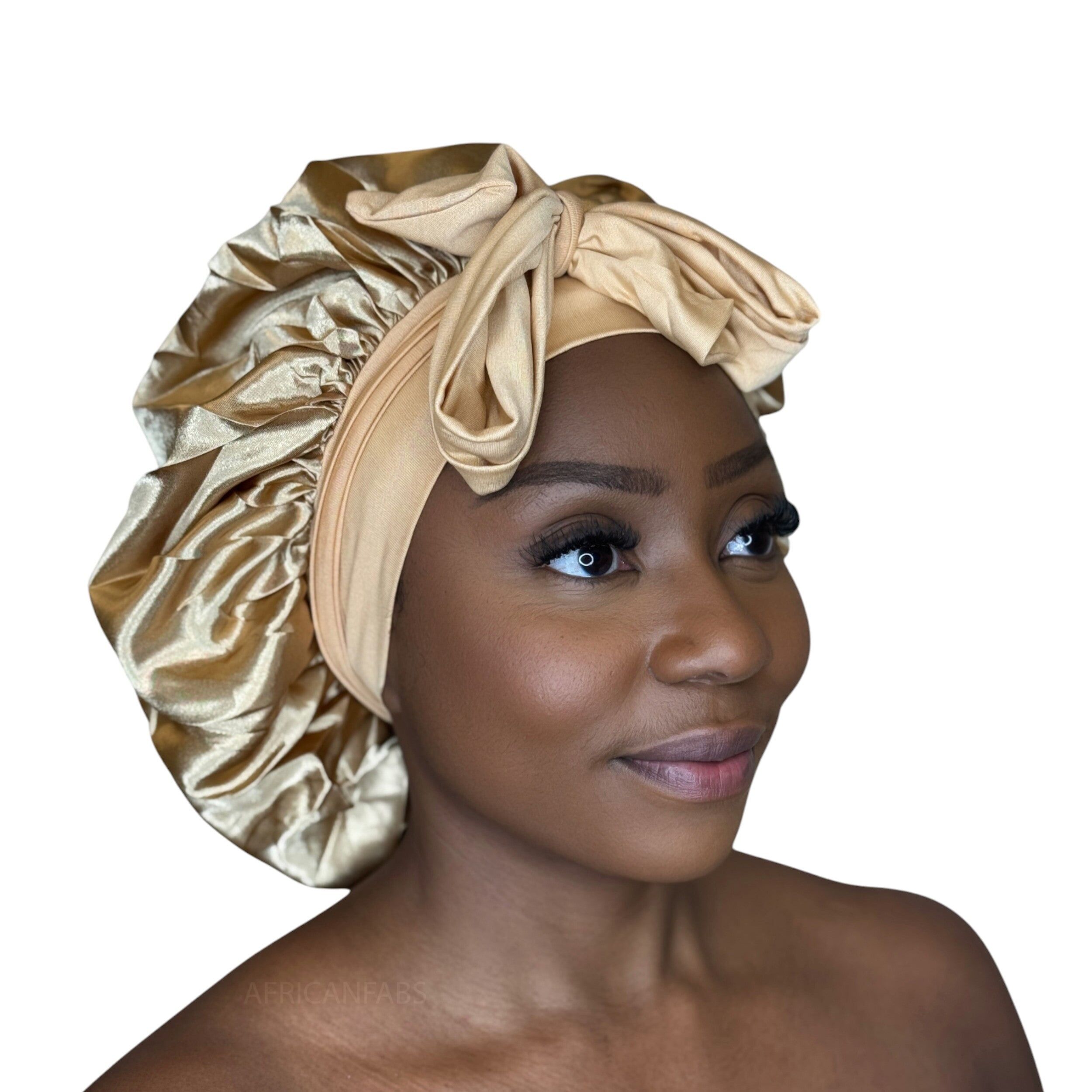 Bonnet de nuit en satin avec sangles - Kaki (Bonnet de nuit en satin)