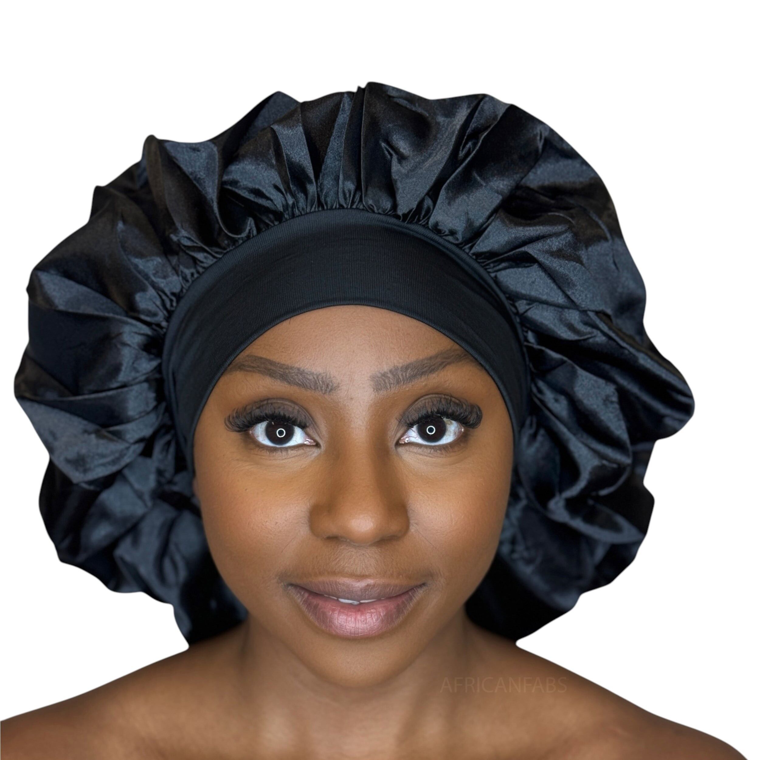 Bonnet de nuit en satin extra large - Noir (Bonnet de nuit en satin)
