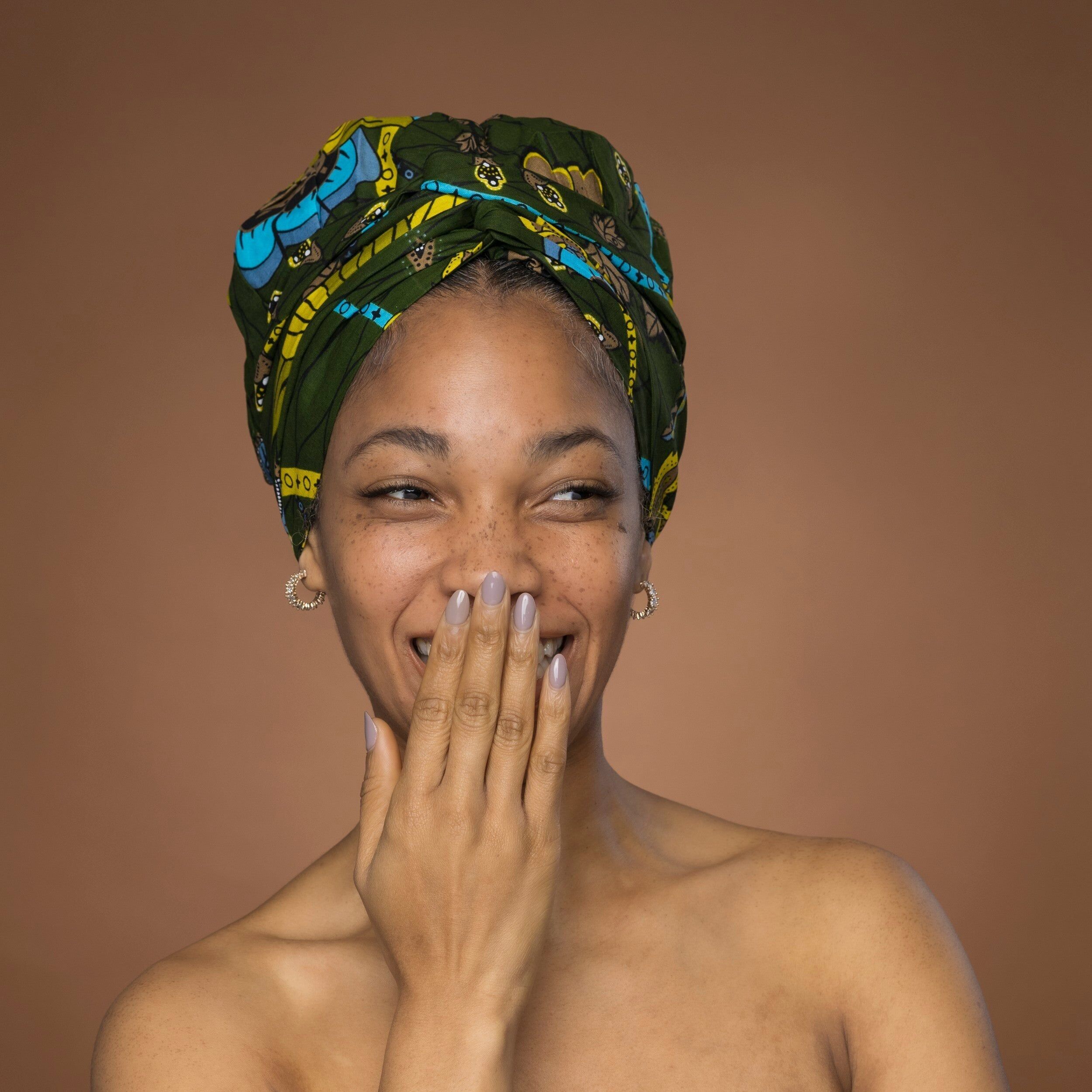 Foulard facile à porter - Bonnet doublé de satin - Motif botanique vert