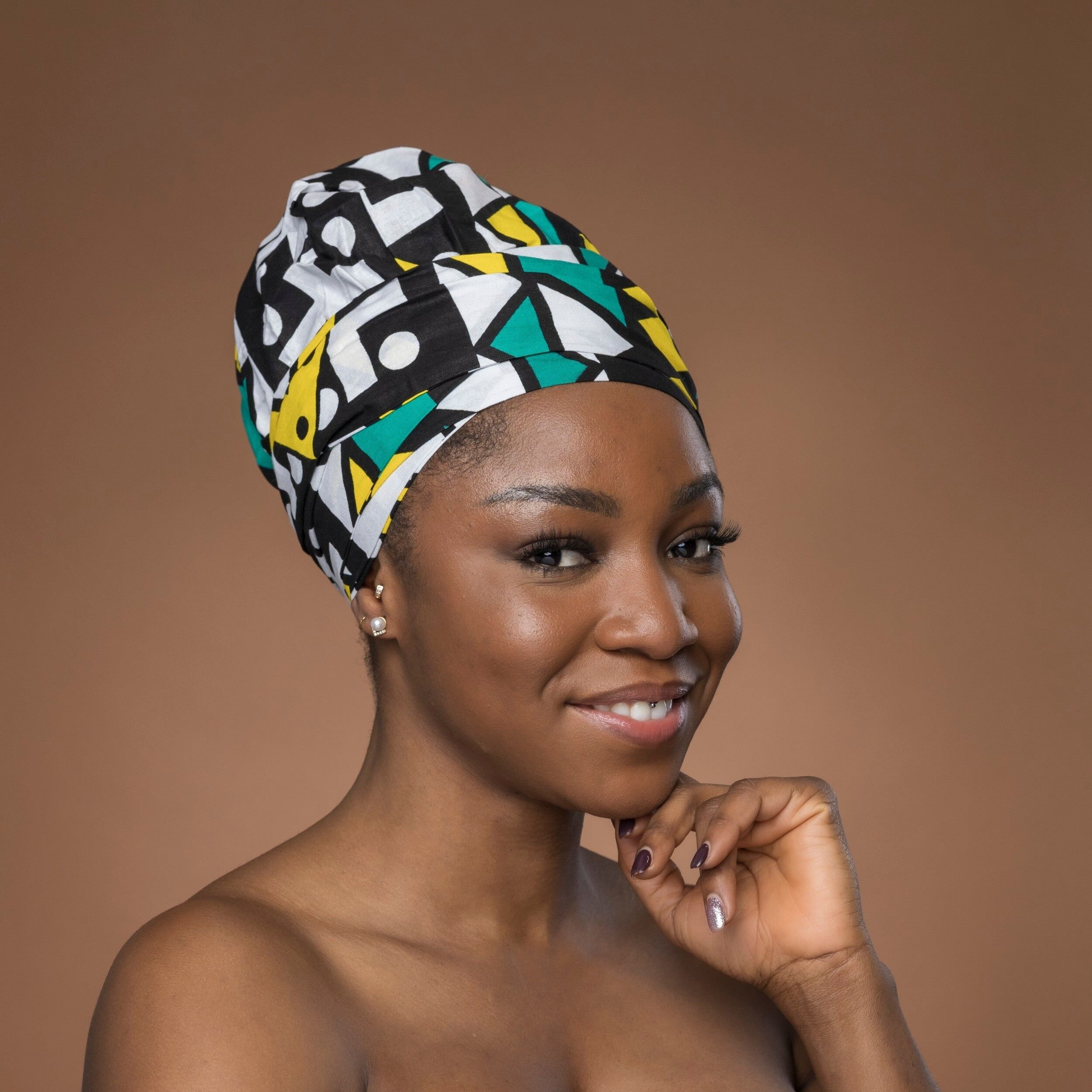Easy headwrap - Bonnet cheveux doublé satin - Jaune Turquoise Samakaka / Samacaca