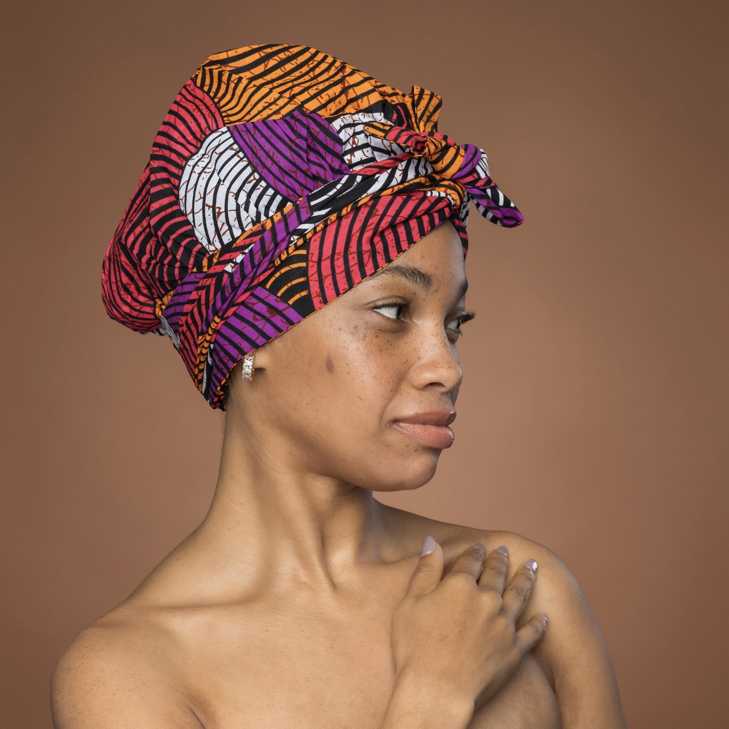 Bandeau facile à porter - Bonnet doublé de satin - Orange et violet concentrique