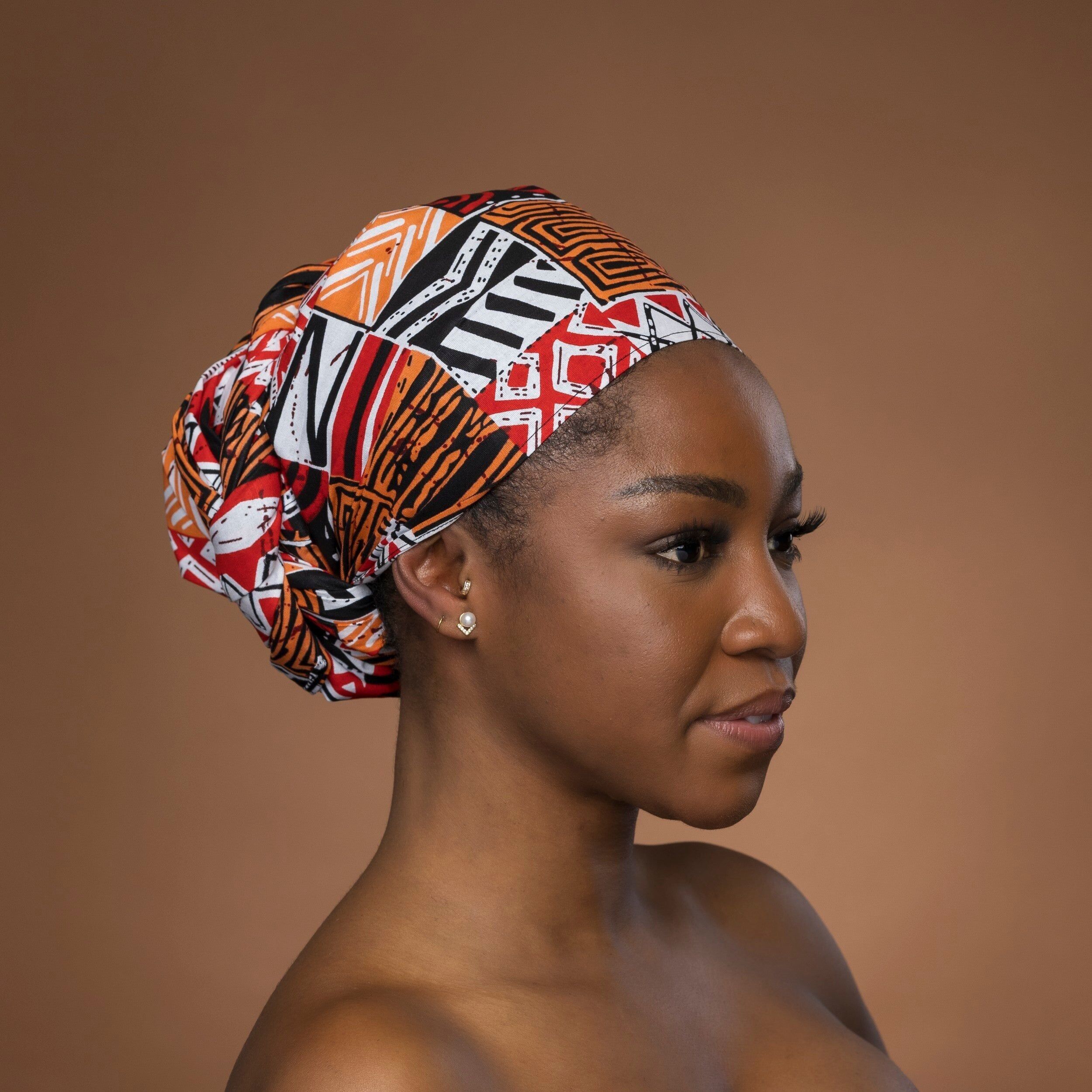 Headwrap Africain - Mosaïque Bogolan Rouge