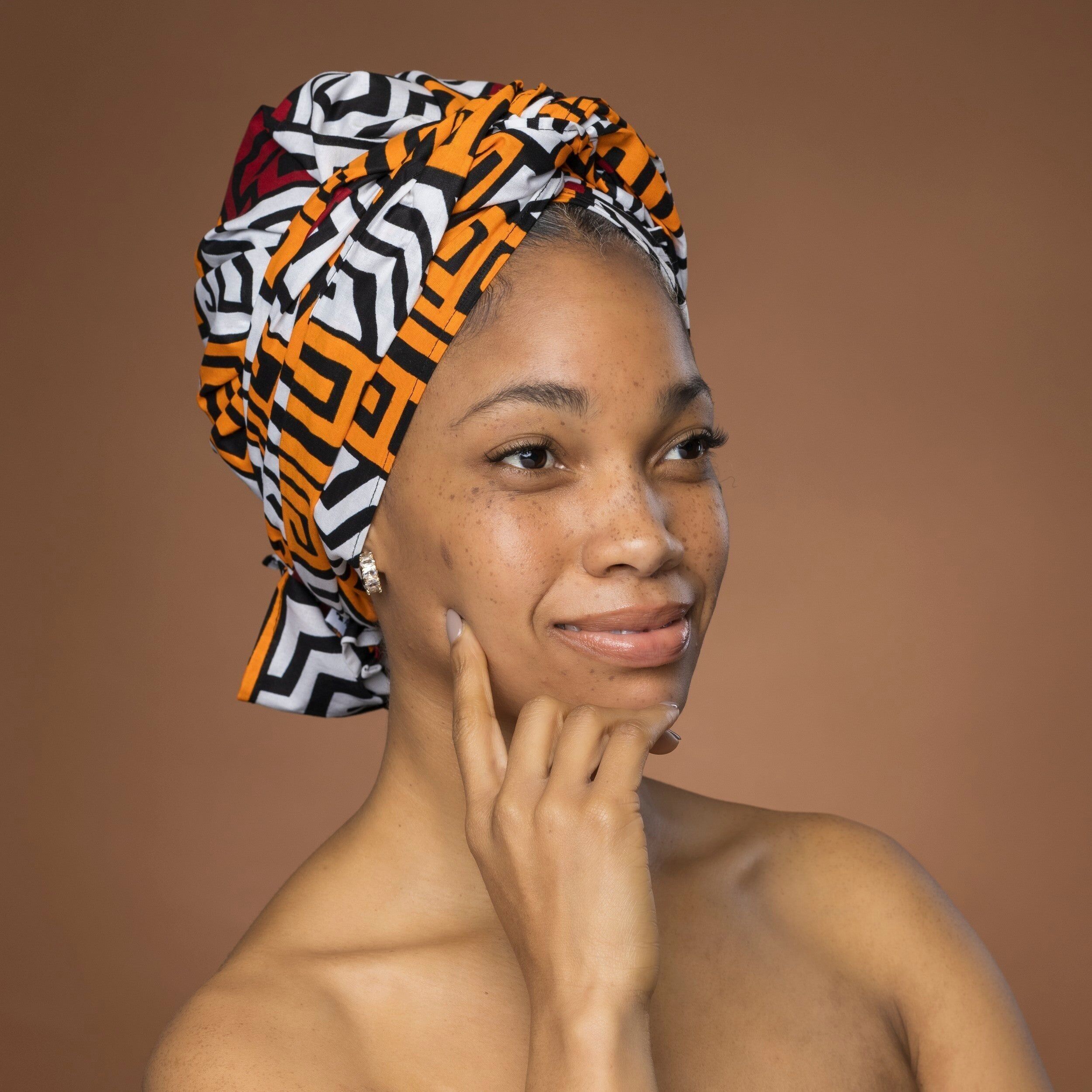 Couvre-chef africain - Kuba Jaune Marron Blocs Congo