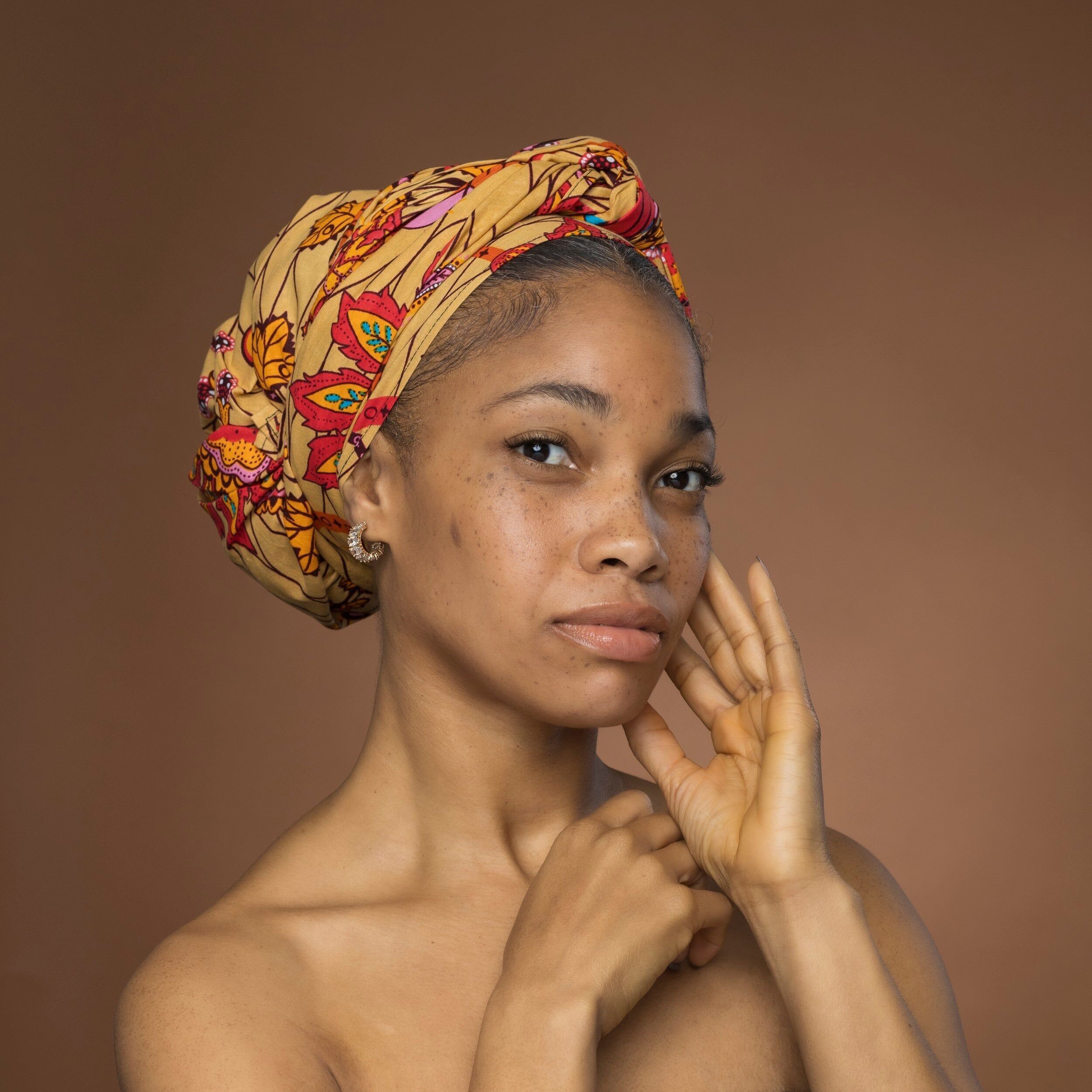 Foulard africain - Beige Orange Botanical Flow