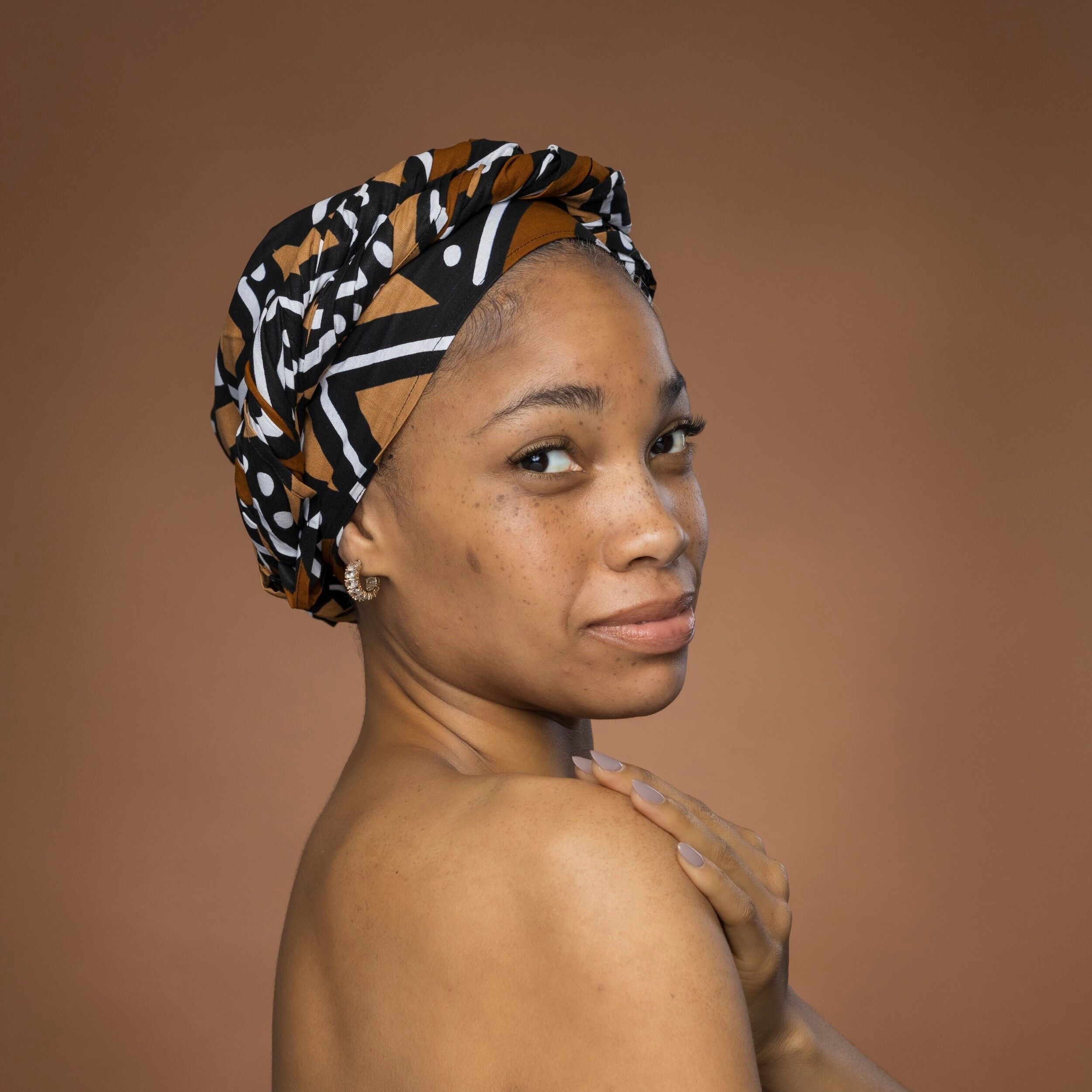 Coiffe africaine - Bogolan marron beige