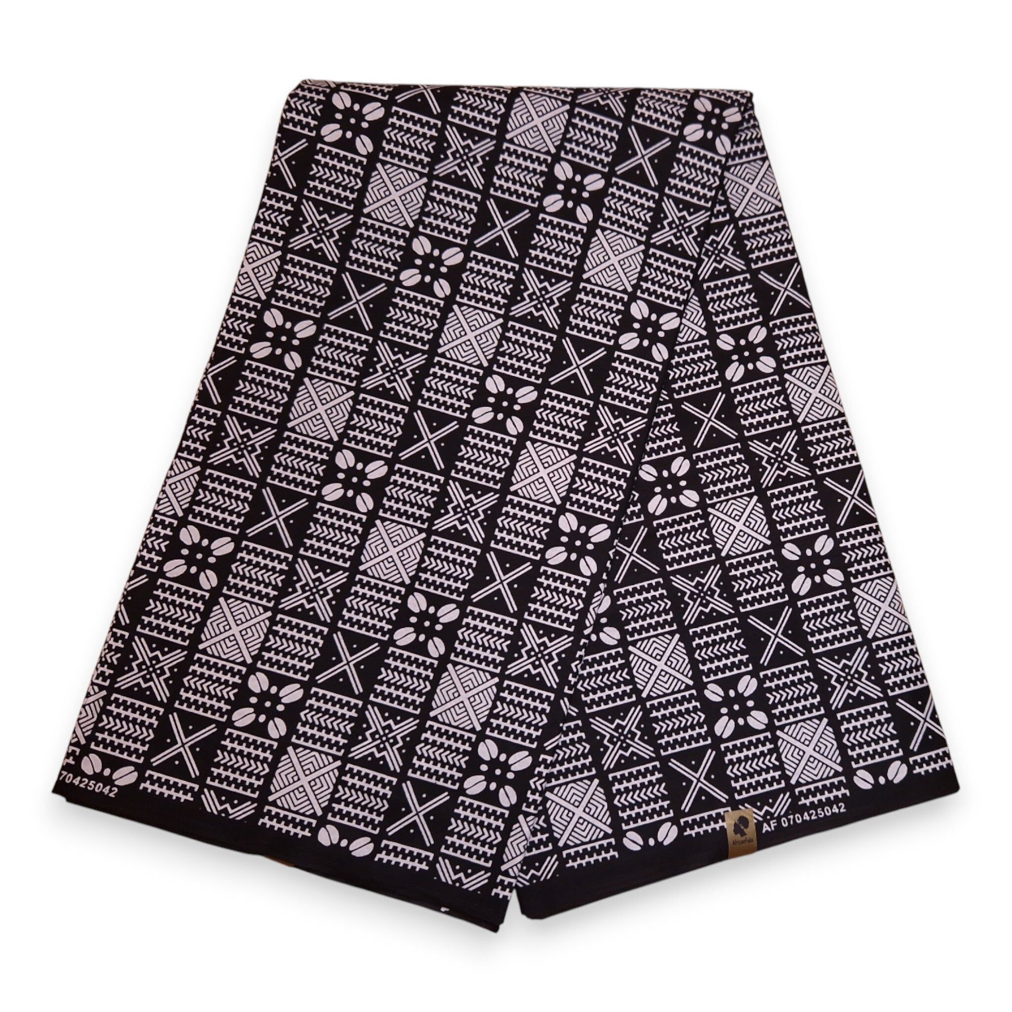 6 yards - Tissu imprimé wax africain - Motif Bogolan noir et blanc - 100 % coton