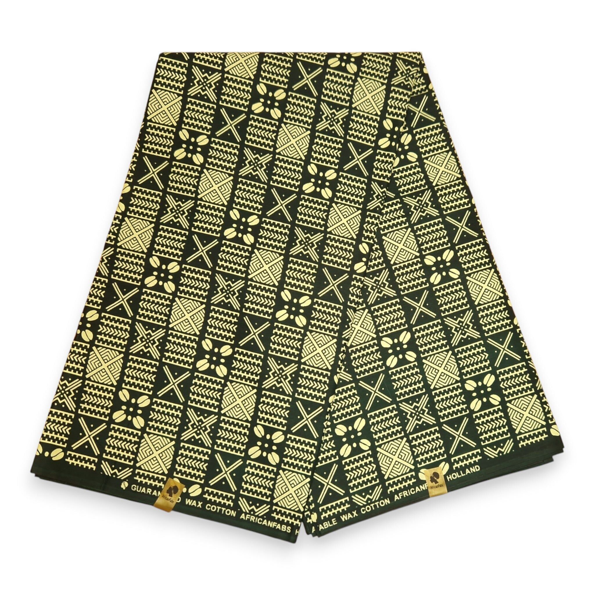 6 yards - Tissu imprimé wax africain - Motif Bogolan vert - 100 % coton