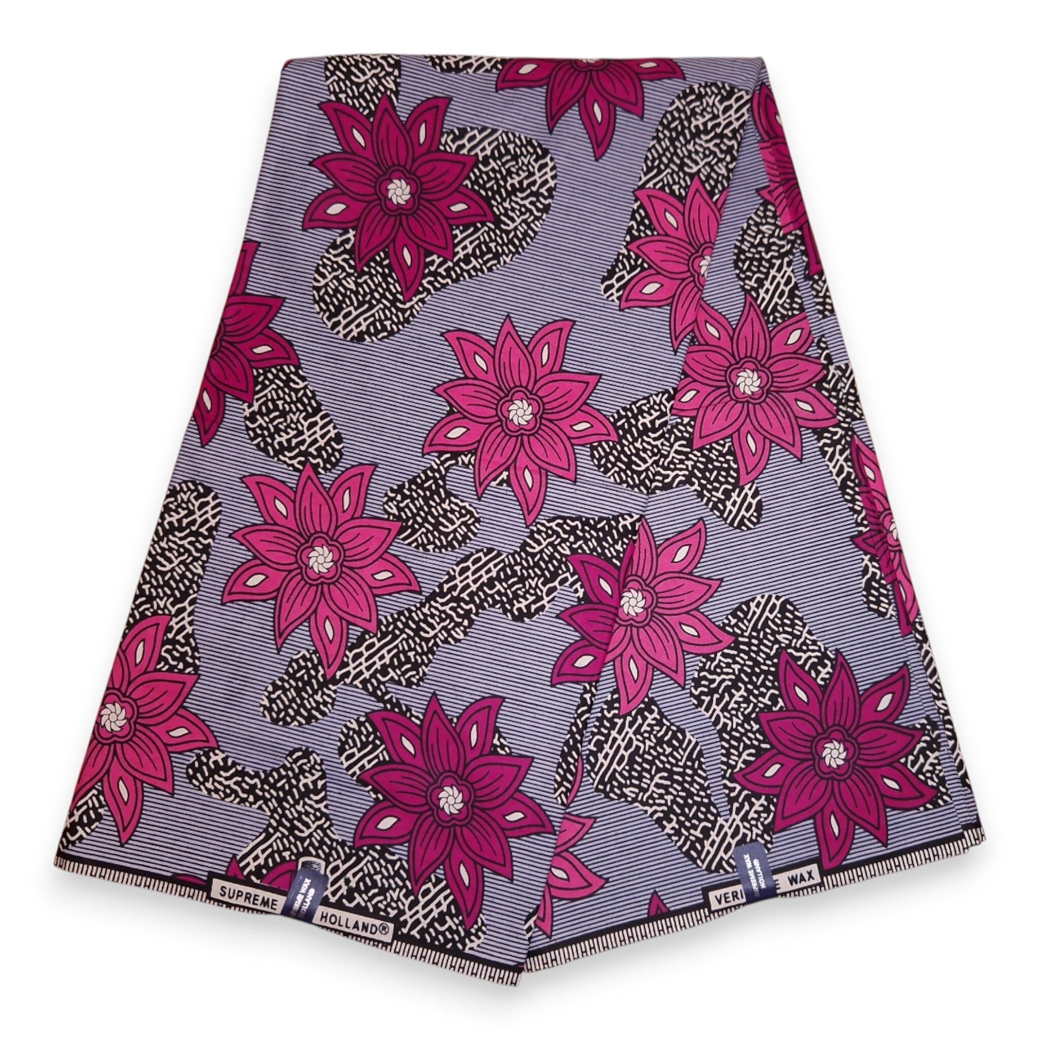 6 yards - Tissu imprimé wax africain - Fleurs roses - 100 % coton