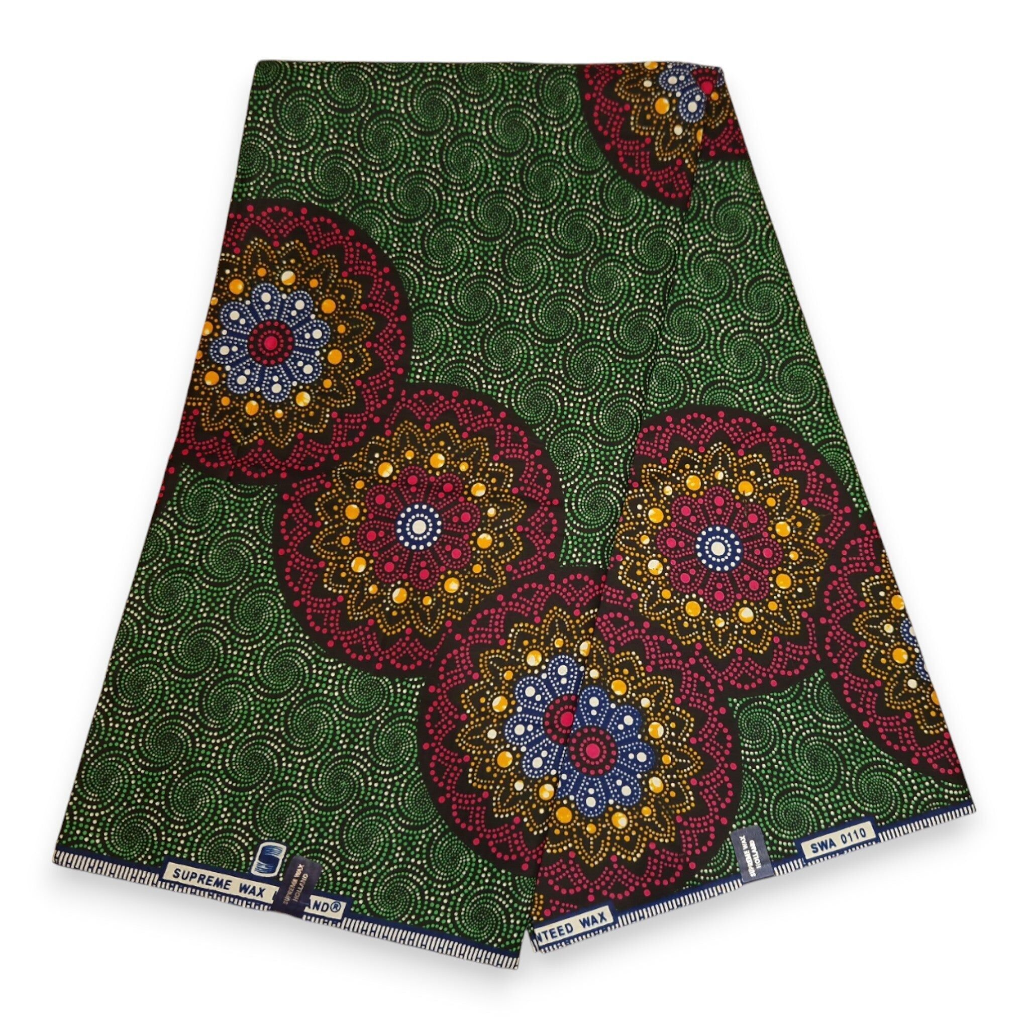 6 Yards – Afrikanischer Wachsdruckstoff – Grün gepunktetes Muster – 100 % Baumwolle