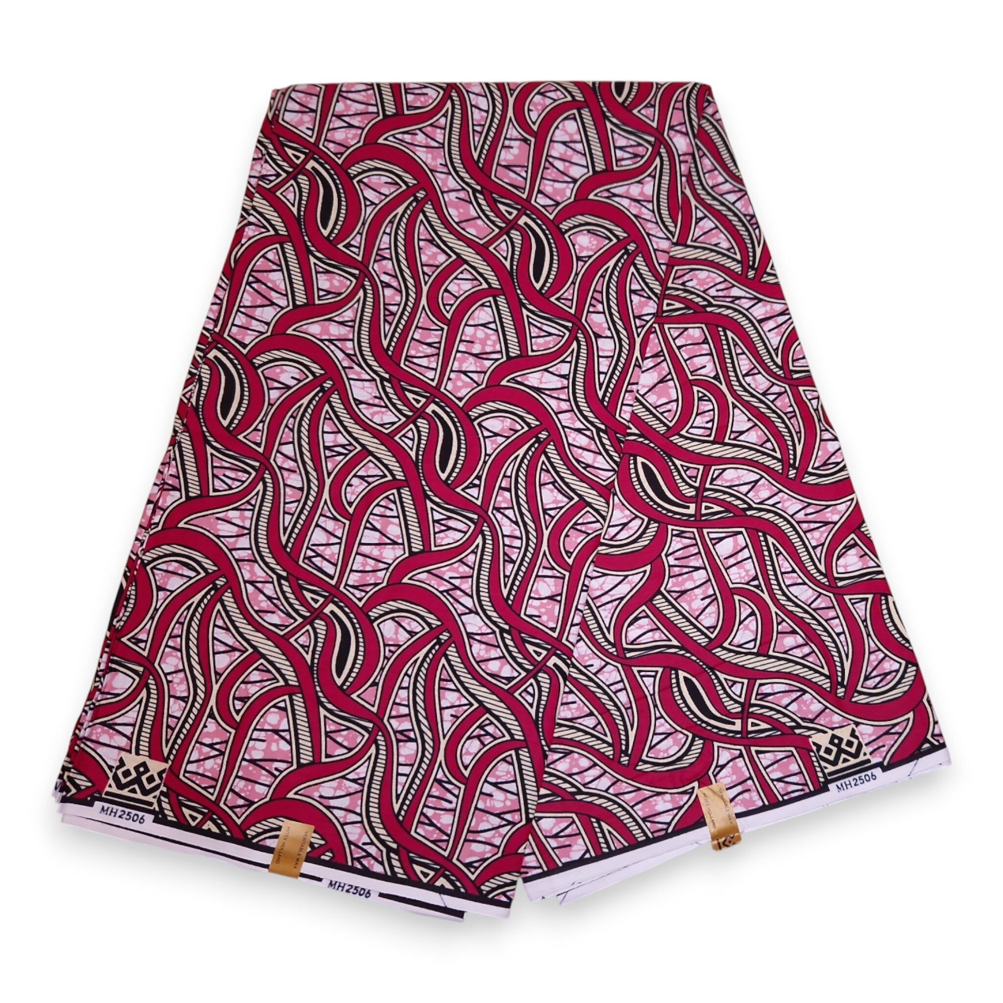 6 Yards – Afrikanischer Wachsdruckstoff – Rosa Kordeln – 100 % Baumwolle