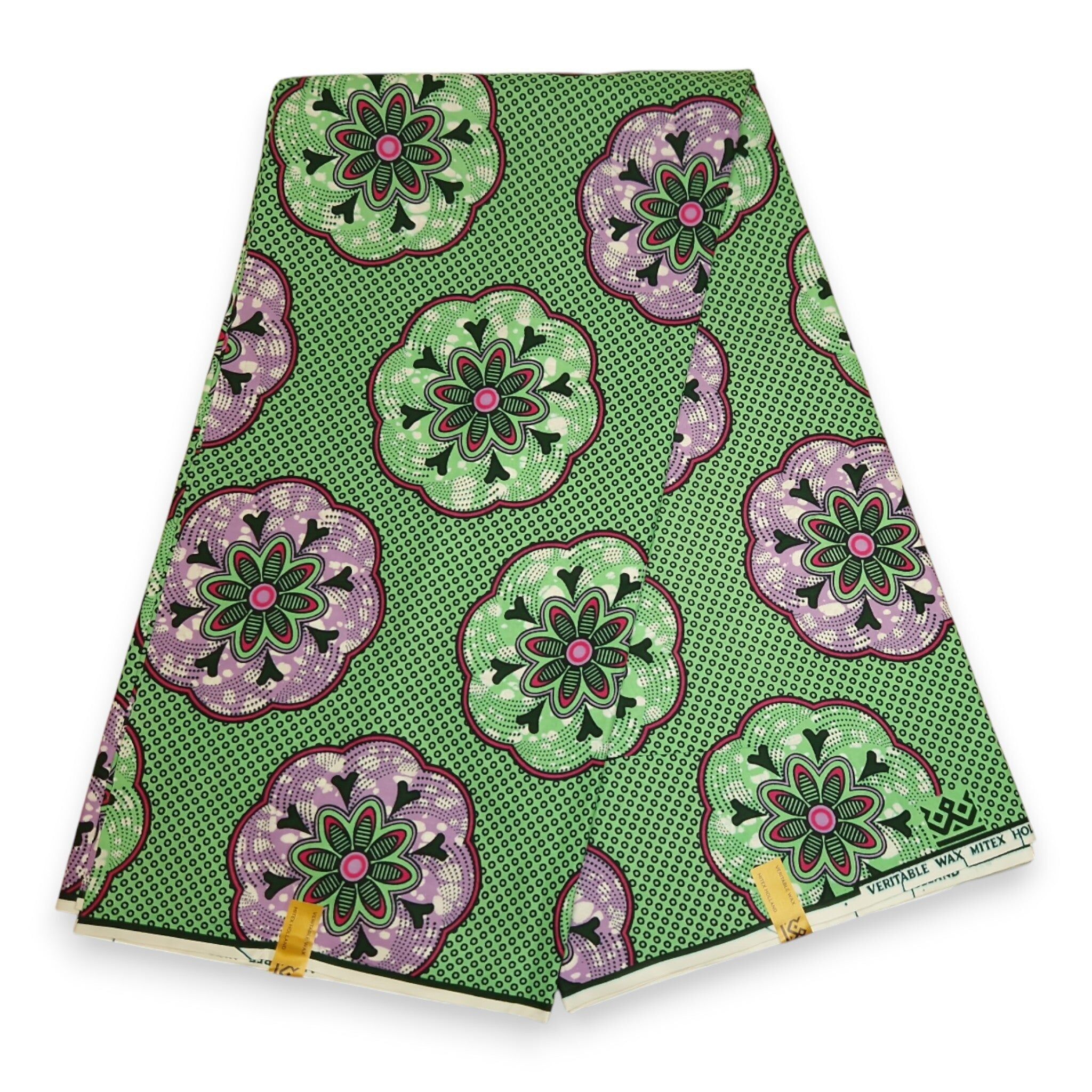 6 Yards – Afrikanischer Wachsdruckstoff – Grüne Formen – 100 % Baumwolle