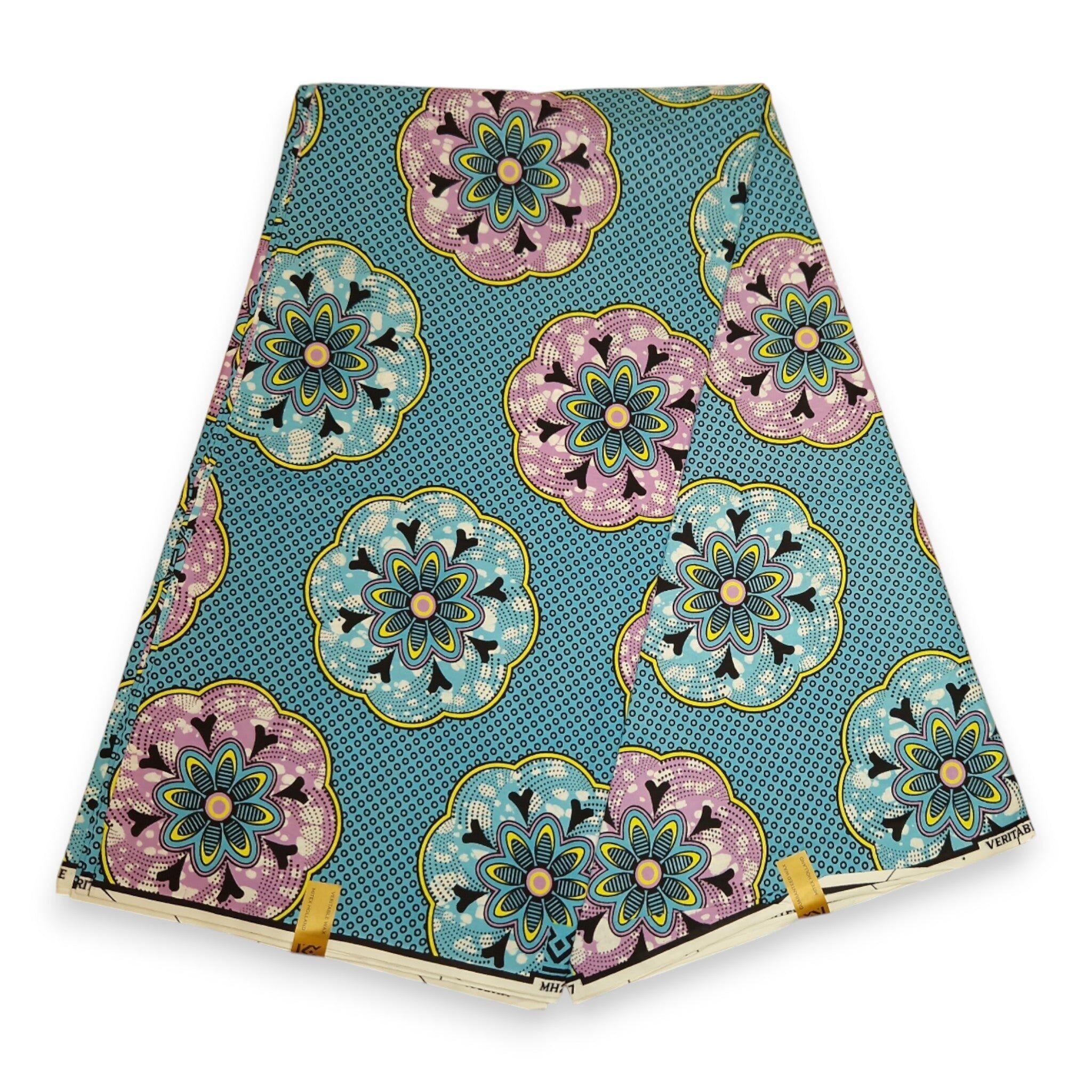 6 Yards – Afrikanischer Wachsdruckstoff – Blaue Formen – 100 % Baumwolle