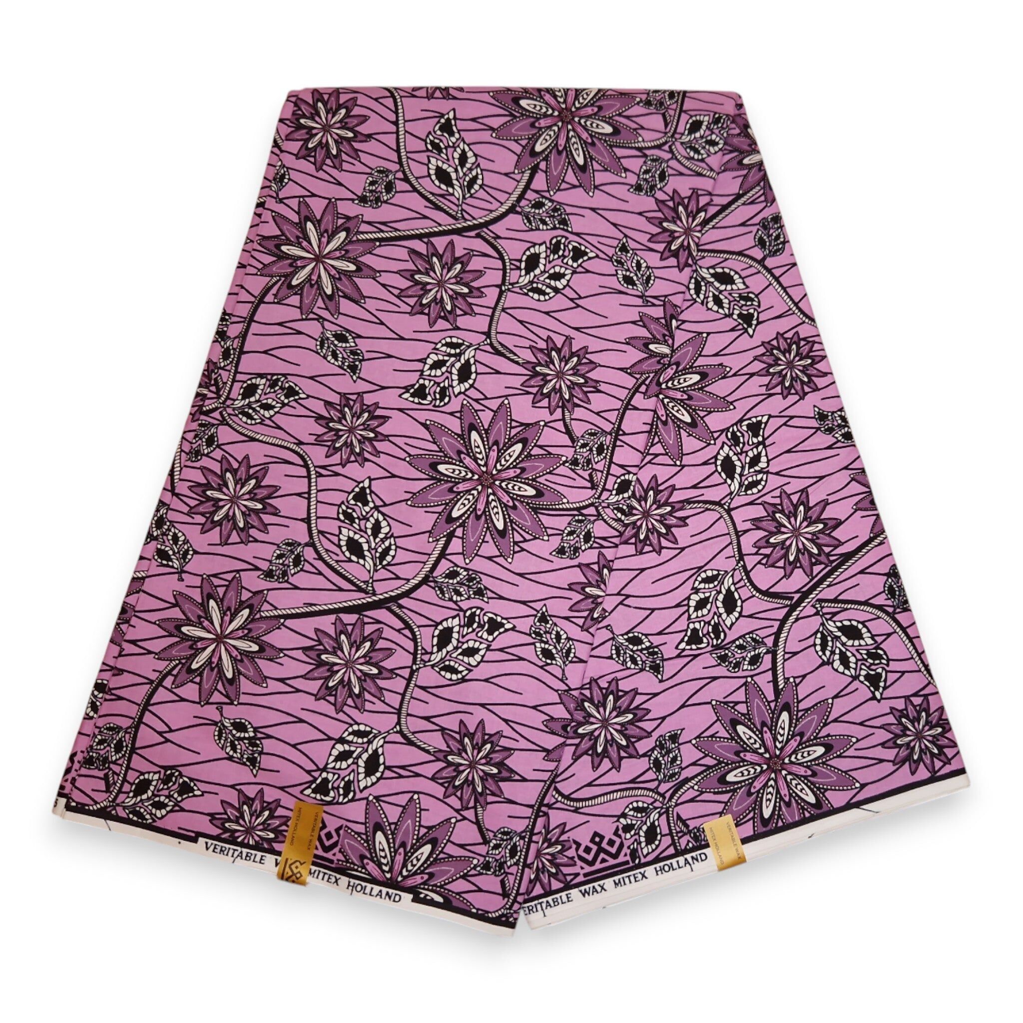 6 Yards – Afrikanischer Wachsdruckstoff – Rosa Sternblumen – 100 % Baumwolle
