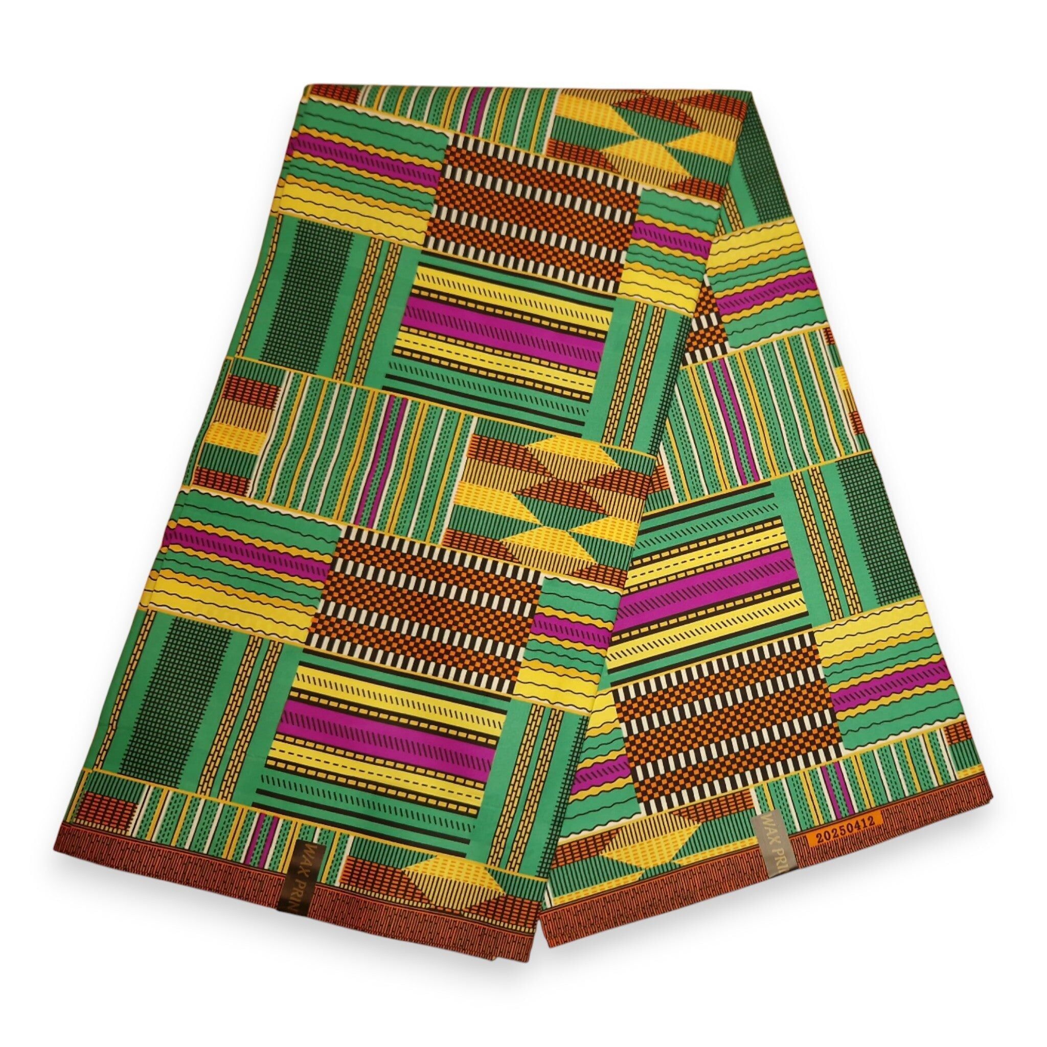 6 Yards – Afrikanischer Druckstoff – Grüner Kente PO-5066 – Baumwollmischgewebe
