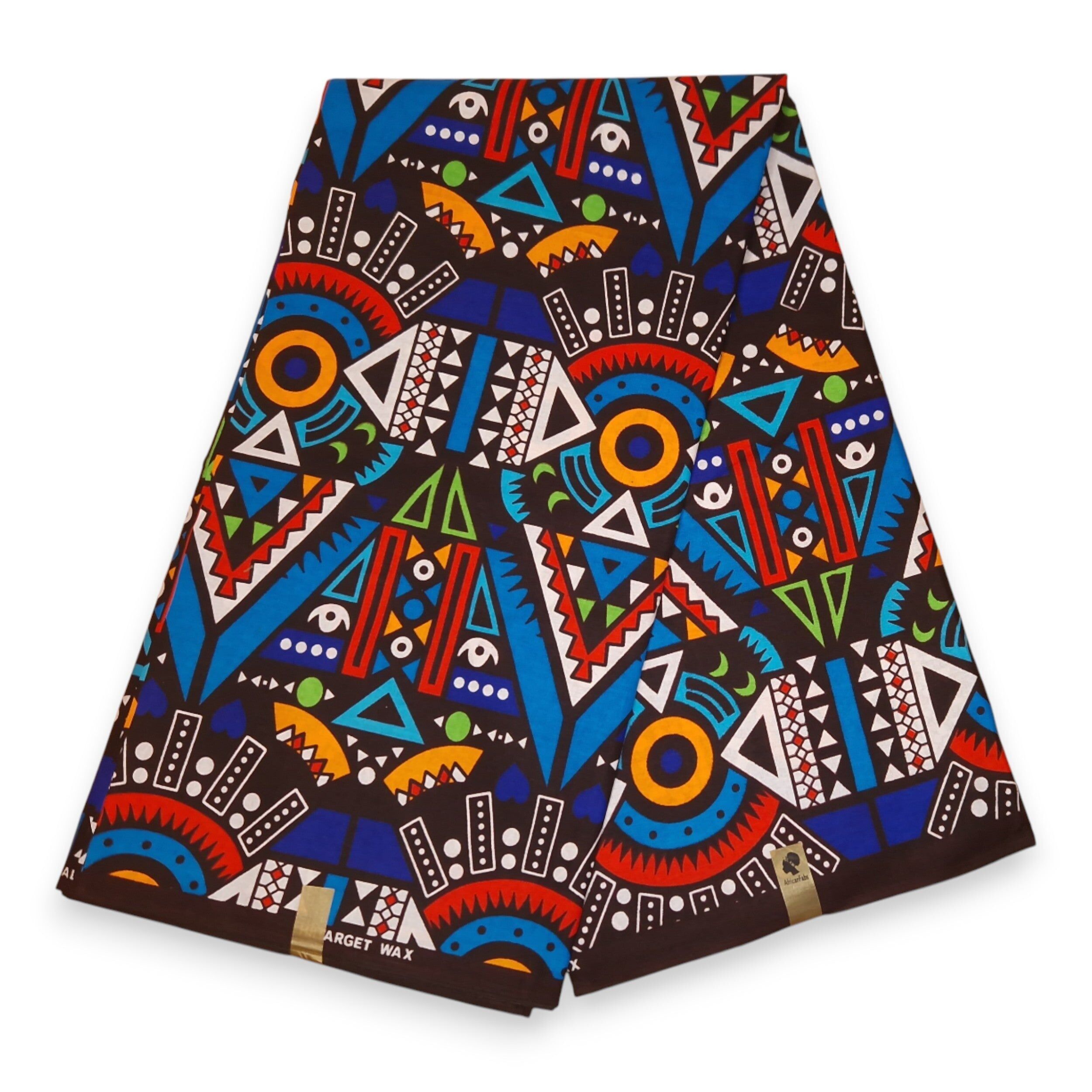 6 Yards – Afrikanischer Stoff mit blauen Stammesmustern – 100 % Baumwolle