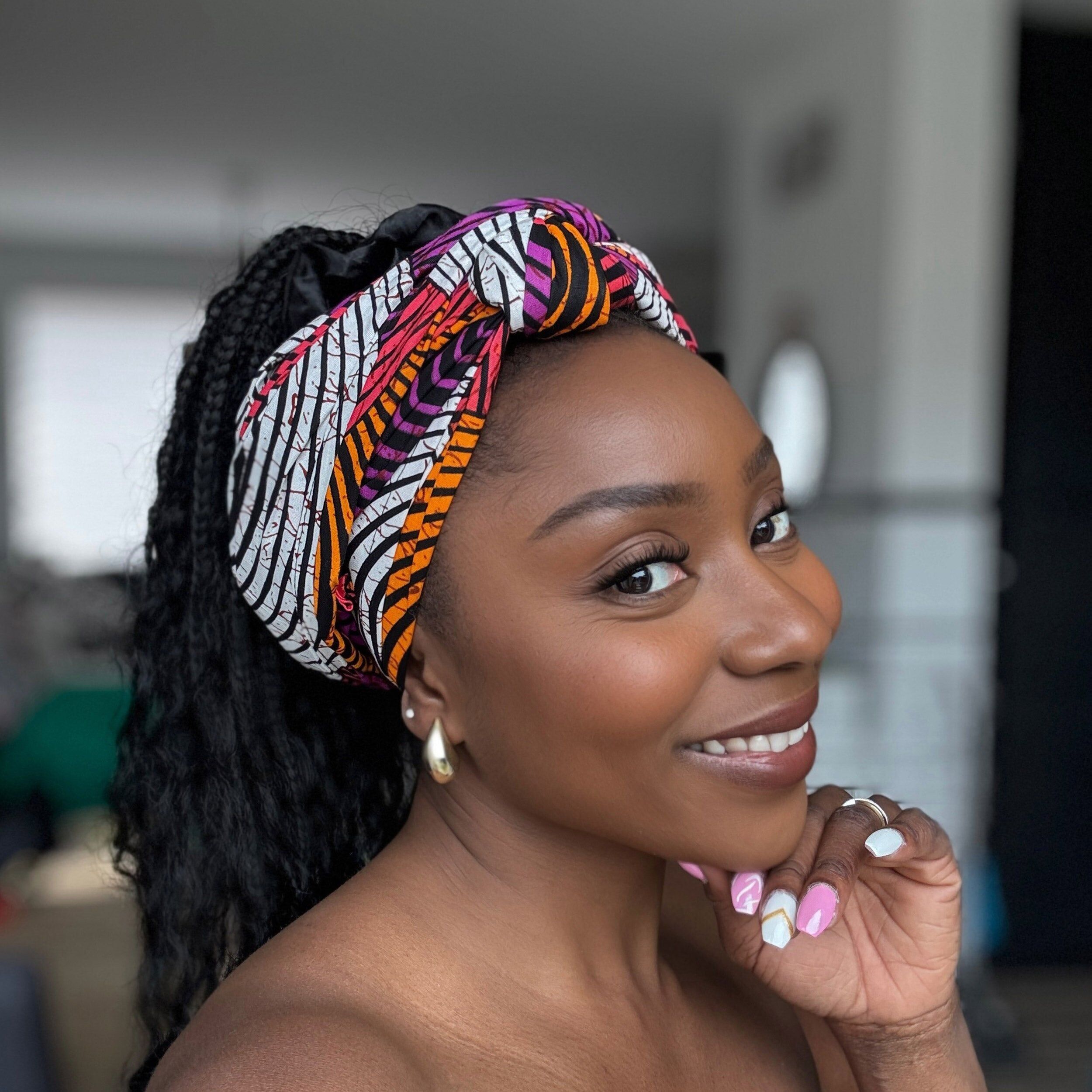 Afrikanisches Kopftuch – Orange & Lila konzentrischer Kreis