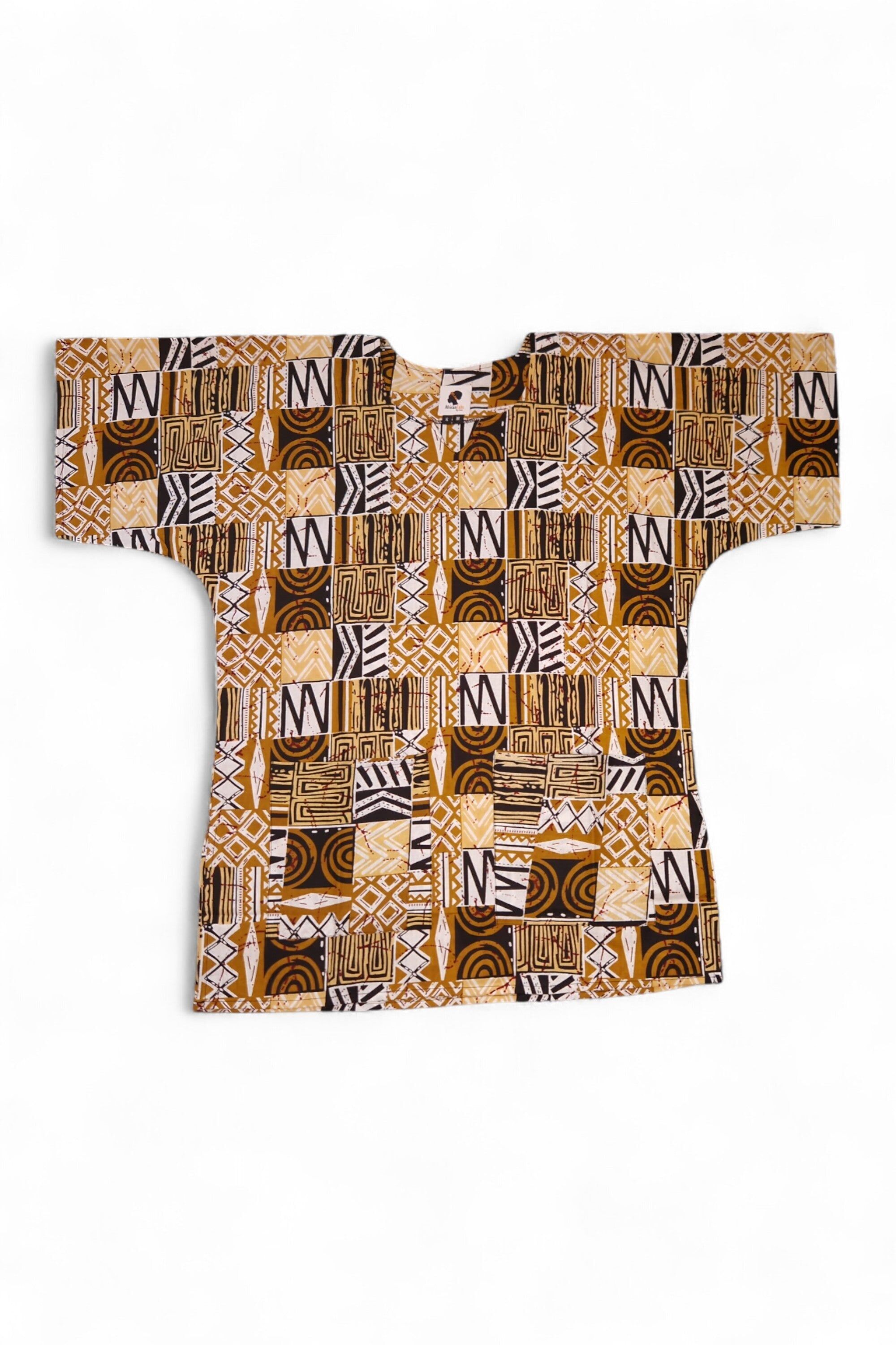 Sand Bogolan Mosaik Dashiki-Hemd / Dashiki-Kleid – Oberteil mit afrikanischem Muster – Unisex