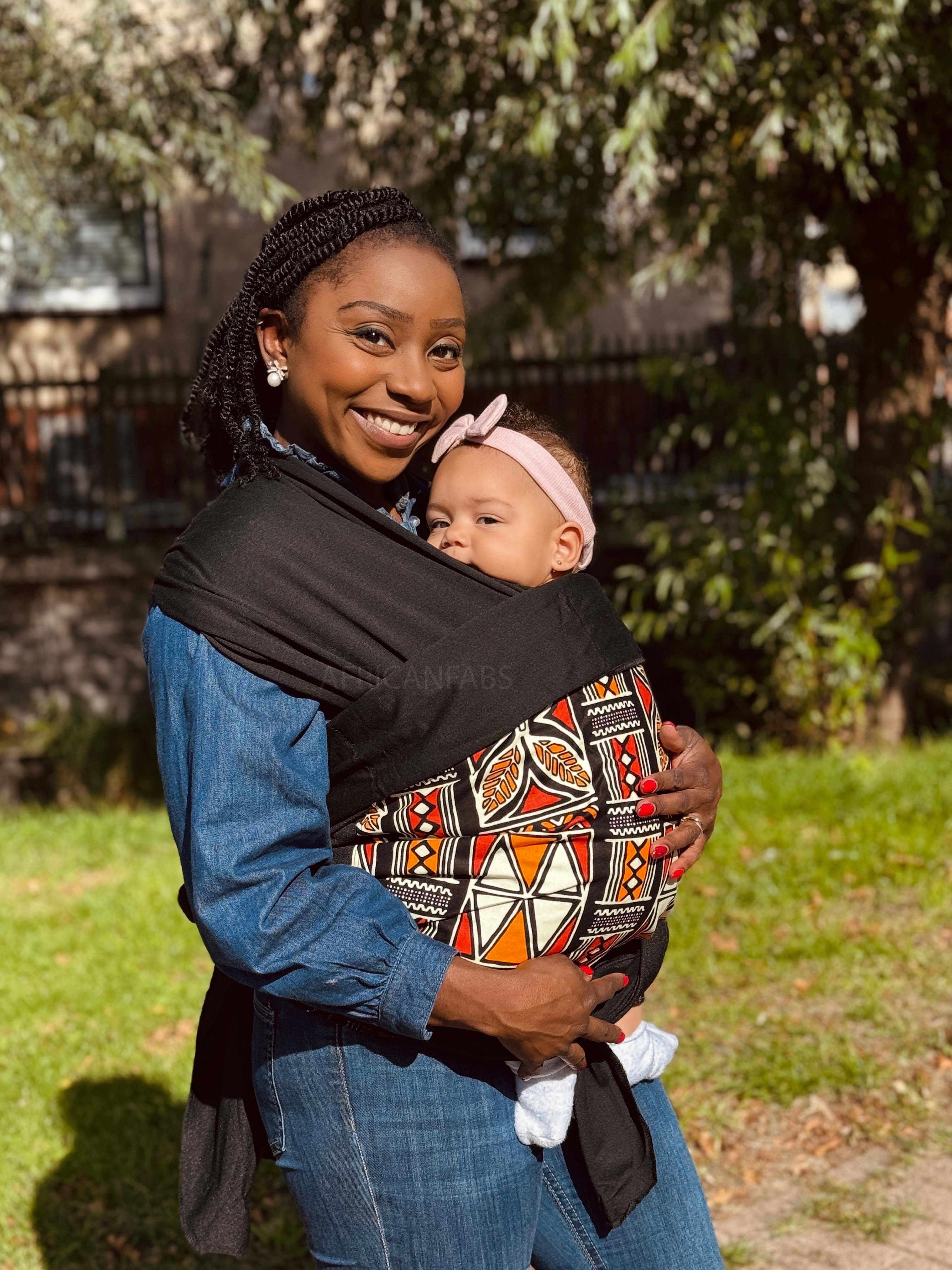 Babytragetuch / Babytragetuch / Babytragetuch mit afrikanischem Muster – Rote & orange Bogolan-Symbole