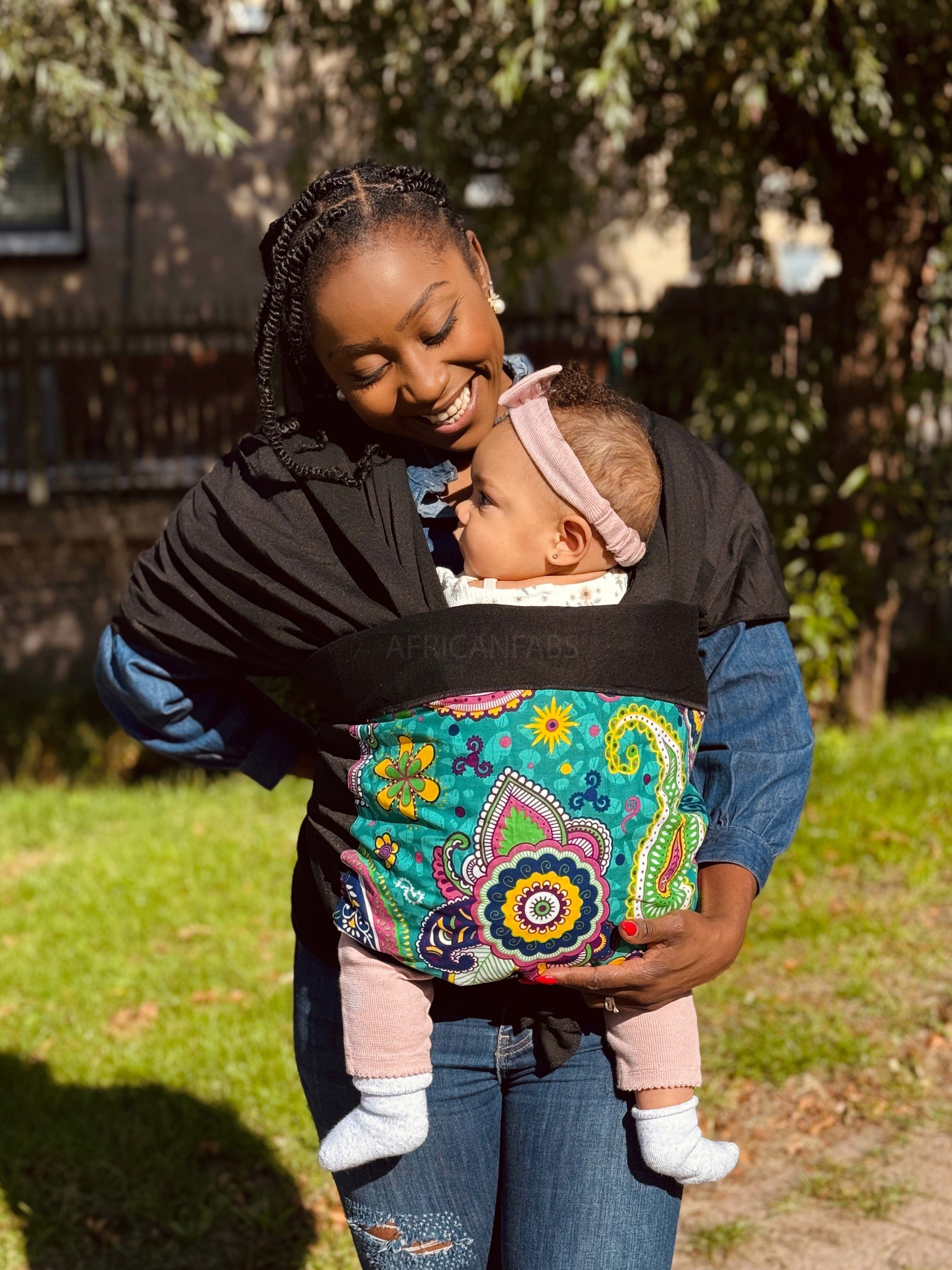 Babytrage mit afrikanischem Muster / Babytuch / Babytragetuch - Türkis-Lila Paisley
