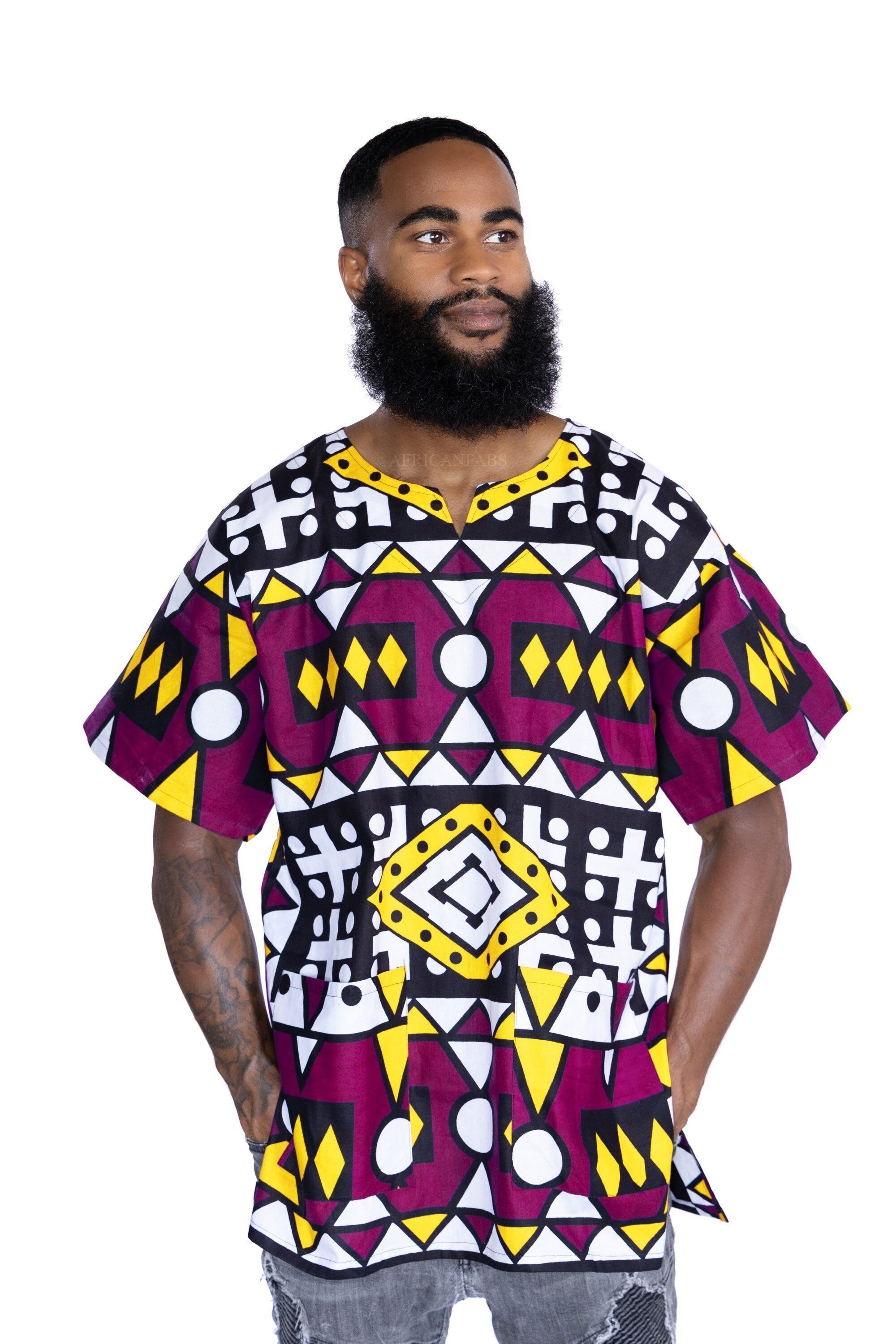Lila Gelbes Samakaka Dashiki Shirt / Dashiki Kleid - Afrikanisches Print Top - Unisex