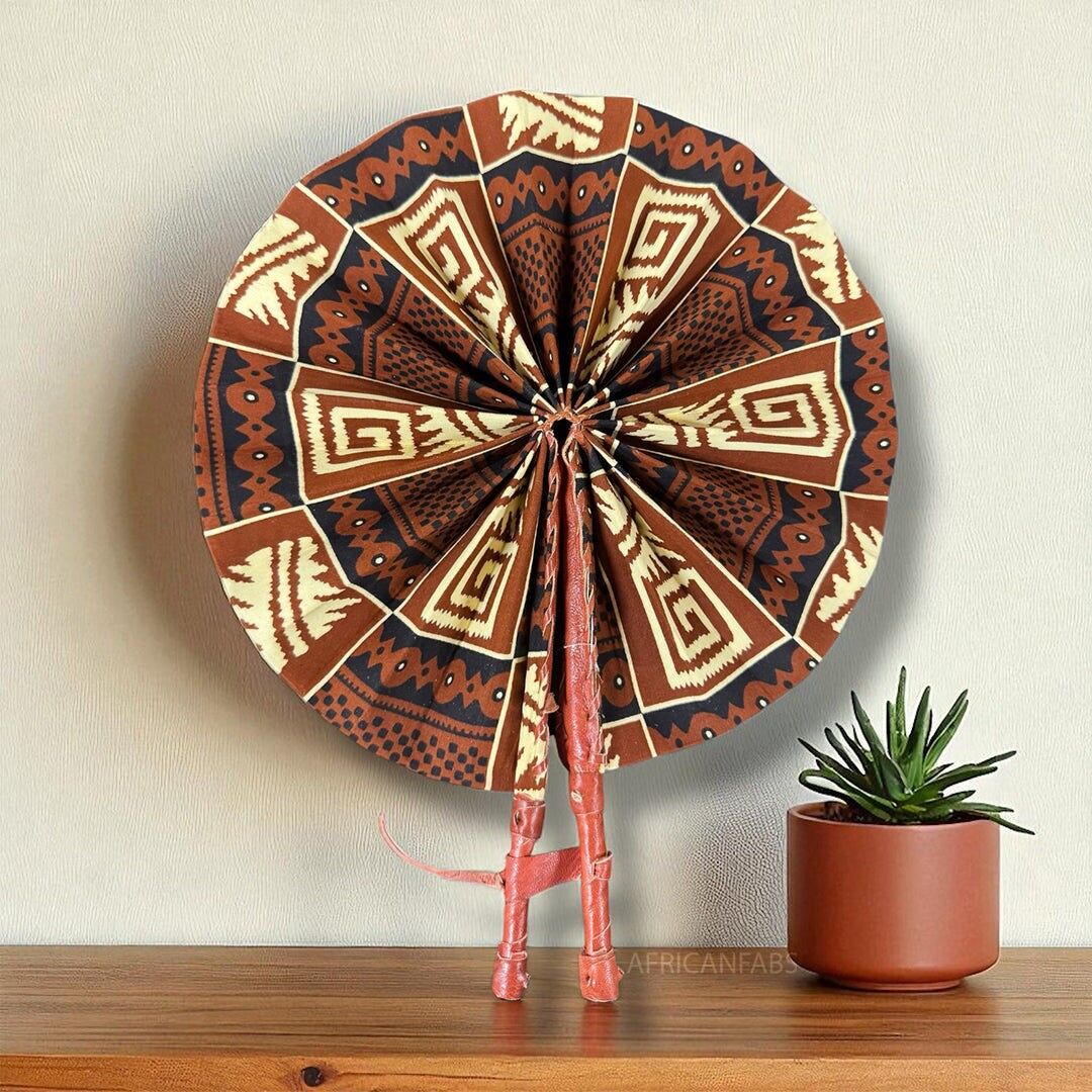 Afrikanischer Fächer – Fächer mit Ankara-Muster – Yoofi – Braun