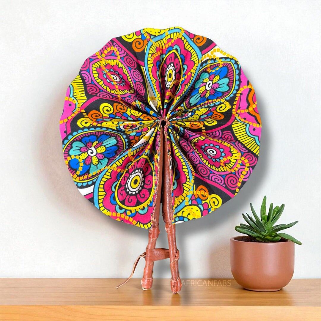 Afrikanischer Fächer – Fächer mit Ankara-Muster – Yaw – Mehrfarbig