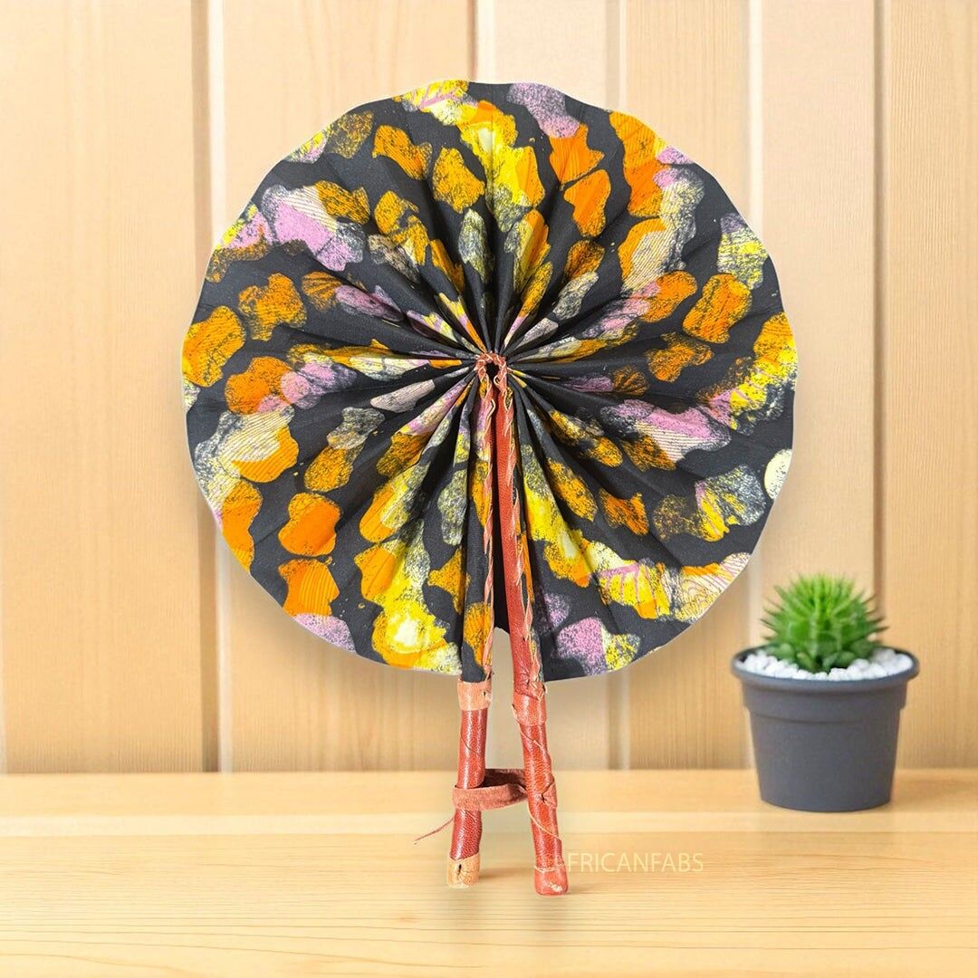 Afrikanischer Fächer – Fächer mit Ankara-Muster – Kwabela – Orange