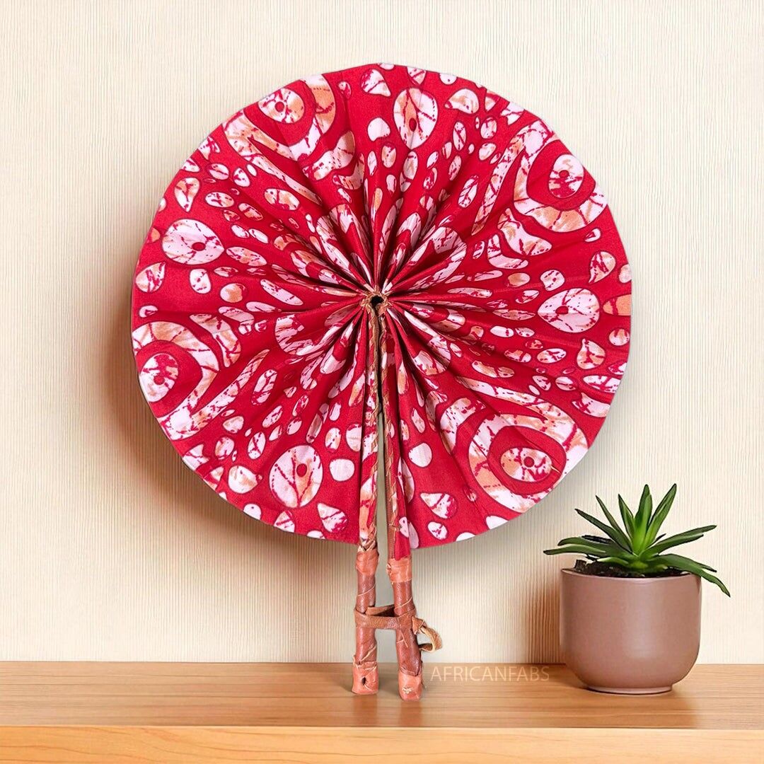 Afrikanischer Handfächer - Ankara-Druck Handfächer - Serwaah - Rot