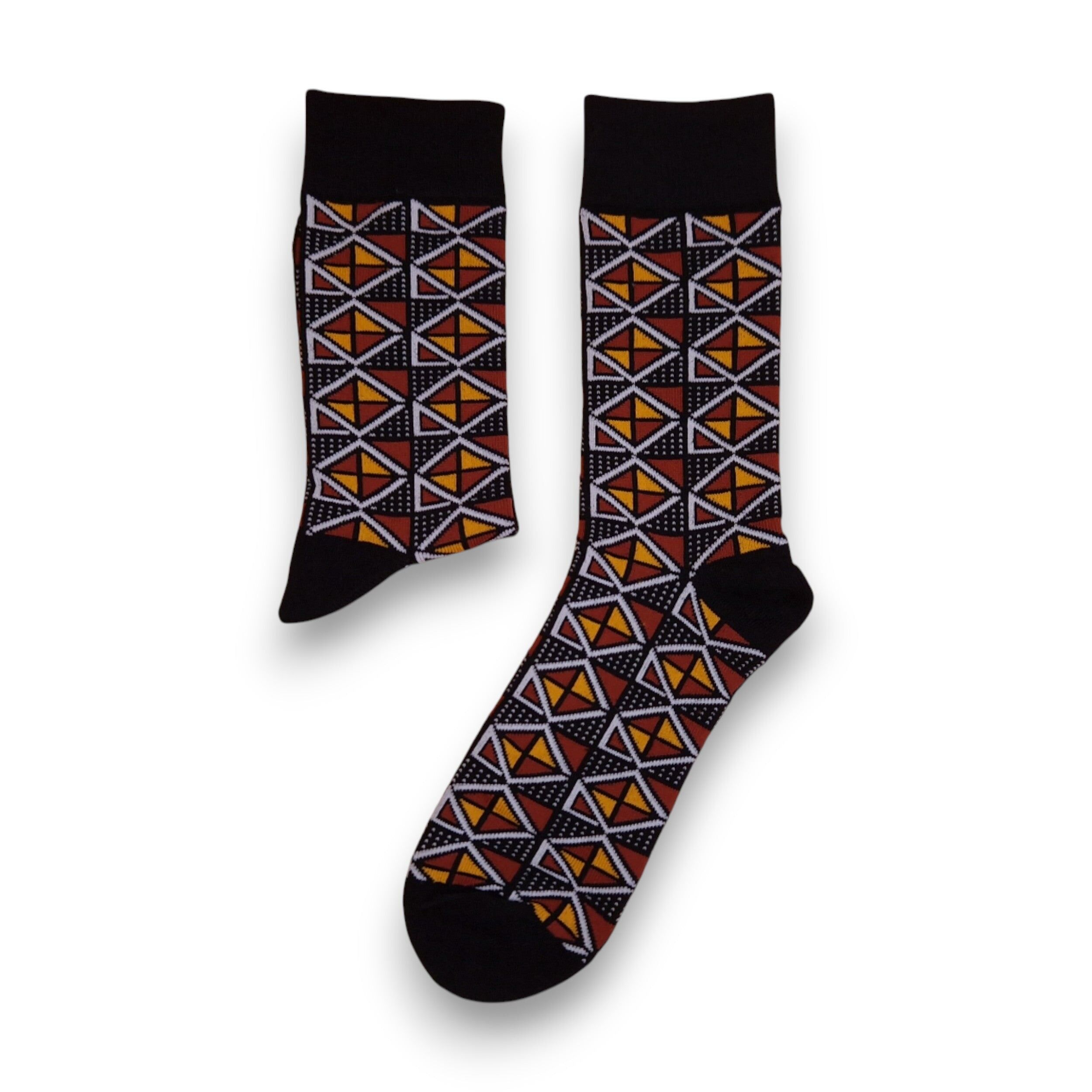 5 Paar - Afrikanische Socken / Afro-Socken / Socken mit afrikanischem Muster - Kastanienbraunes Bogolan