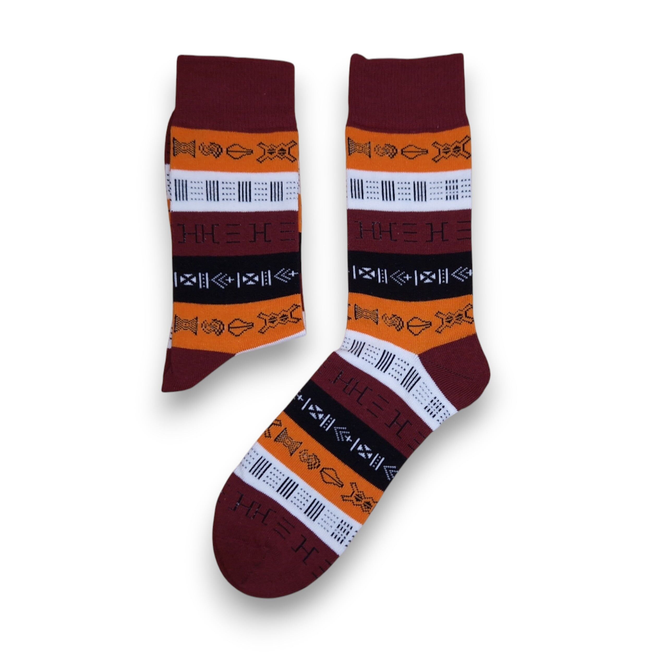 5 Paar - Afrikanische Socken / Afro-Socken / Socken mit afrikanischem Muster - Braune Bogolan-Symbole
