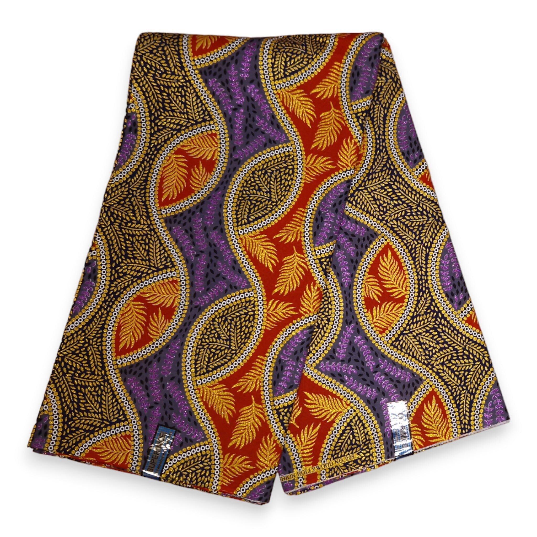 6 Yards – Afrikanischer Druckstoff – Exklusive Glitzerverzierungen – 100 % Baumwolle – GL-4040 Goldrot